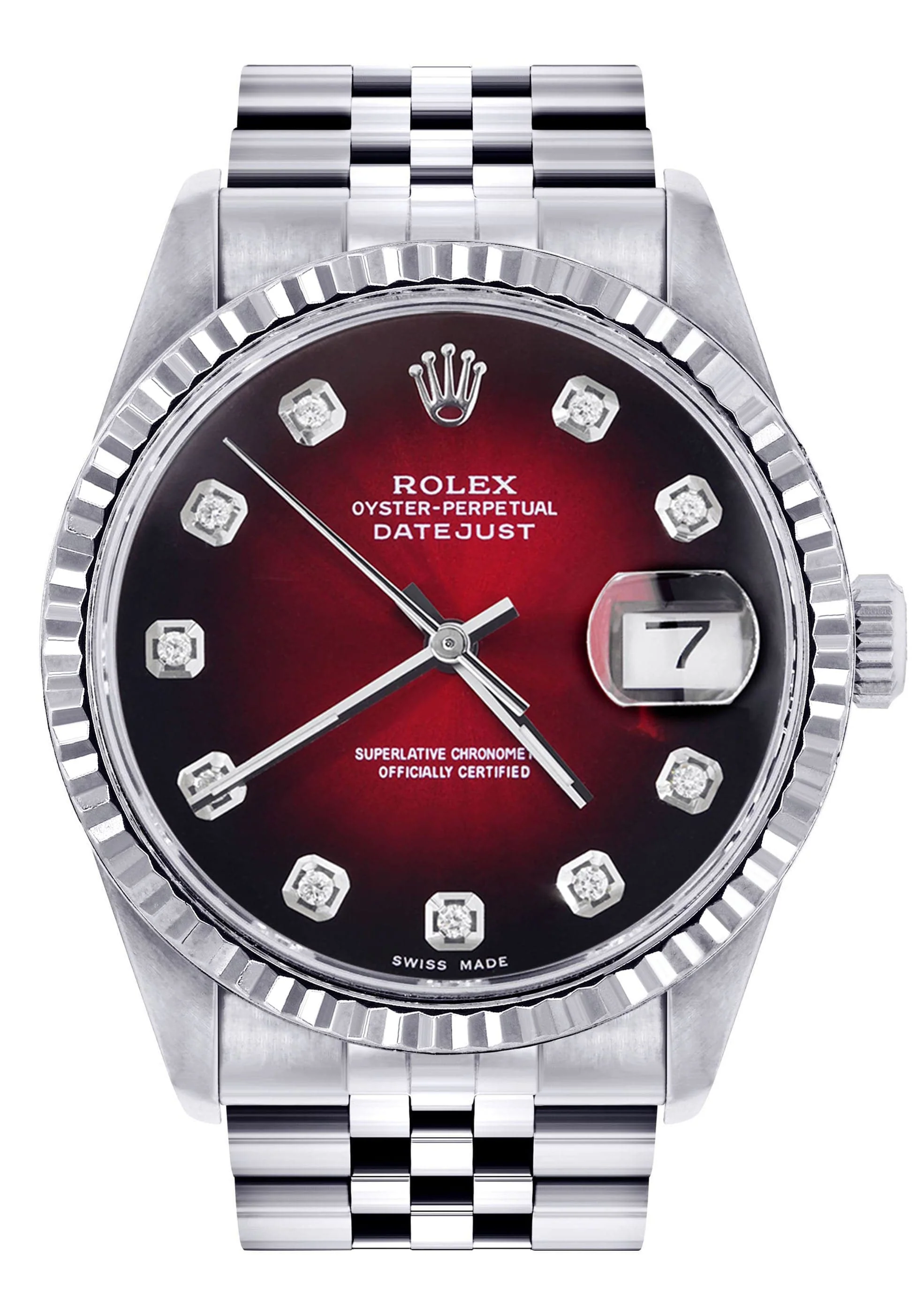 Mens Rolex Datejust Watch 16200 | Fluted Bezel | 36Mm | Red Black Dial | Jubilee Band