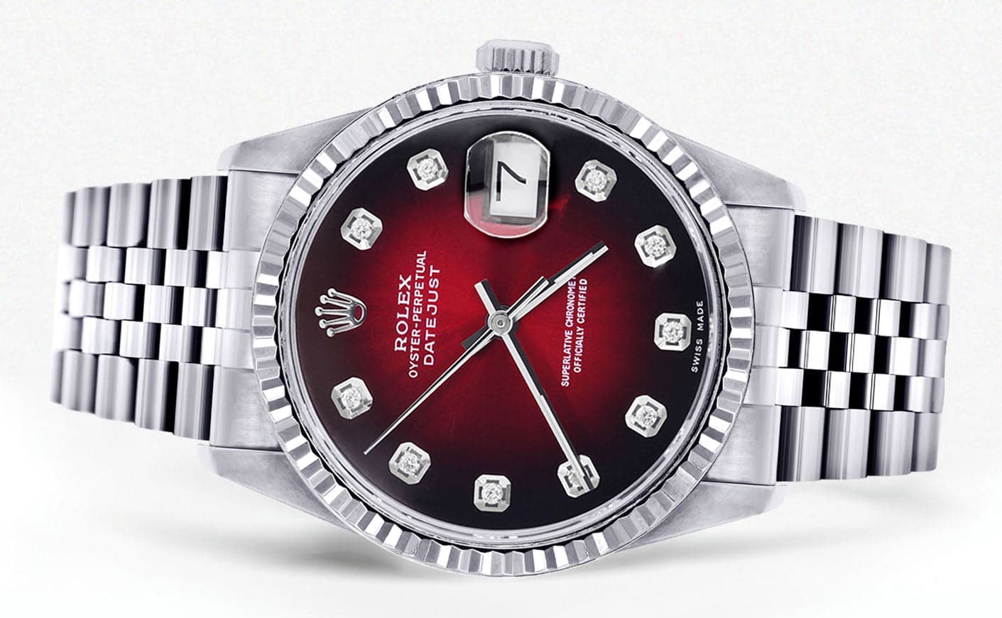 Mens Rolex Datejust Watch 16200 | Fluted Bezel | 36Mm | Red Black Dial | Jubilee Band - Image 2