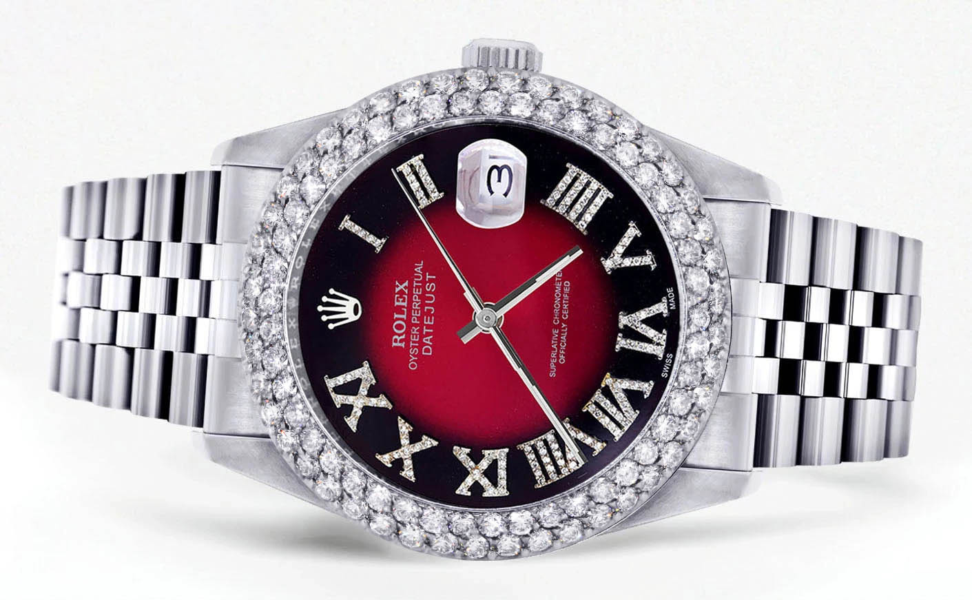 Mens Rolex Datejust Watch 16200 | 36Mm | Red Black Roman Numeral Dial | Two Row 4.25 Carat Bezel | Jubilee Band - Image 2