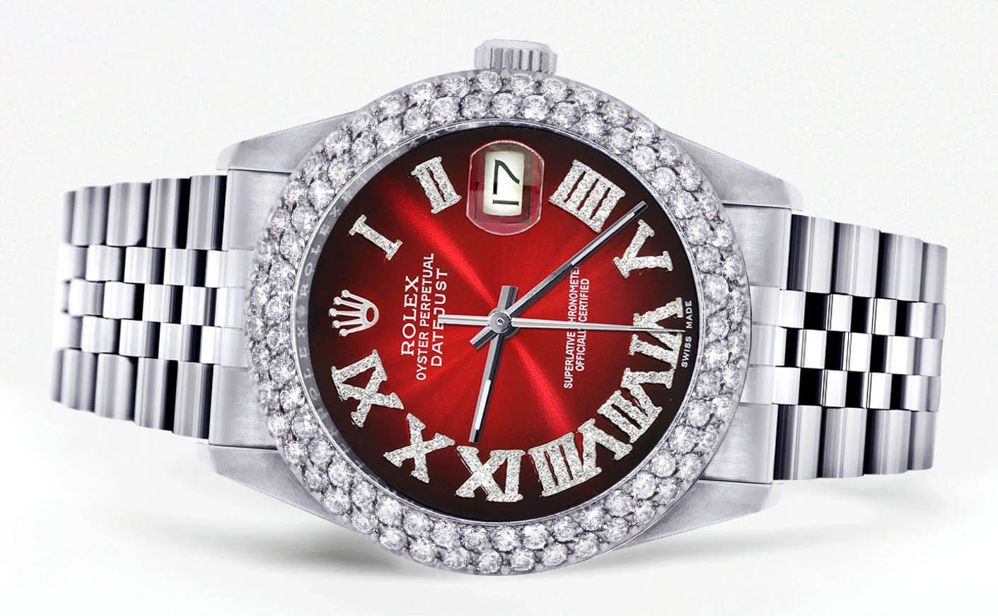 Mens Rolex Datejust Watch 16200 | 36Mm | Red Black Roman Numeral Dial | Two Row 4.25 Carat Bezel | Jubilee Band - Image 2