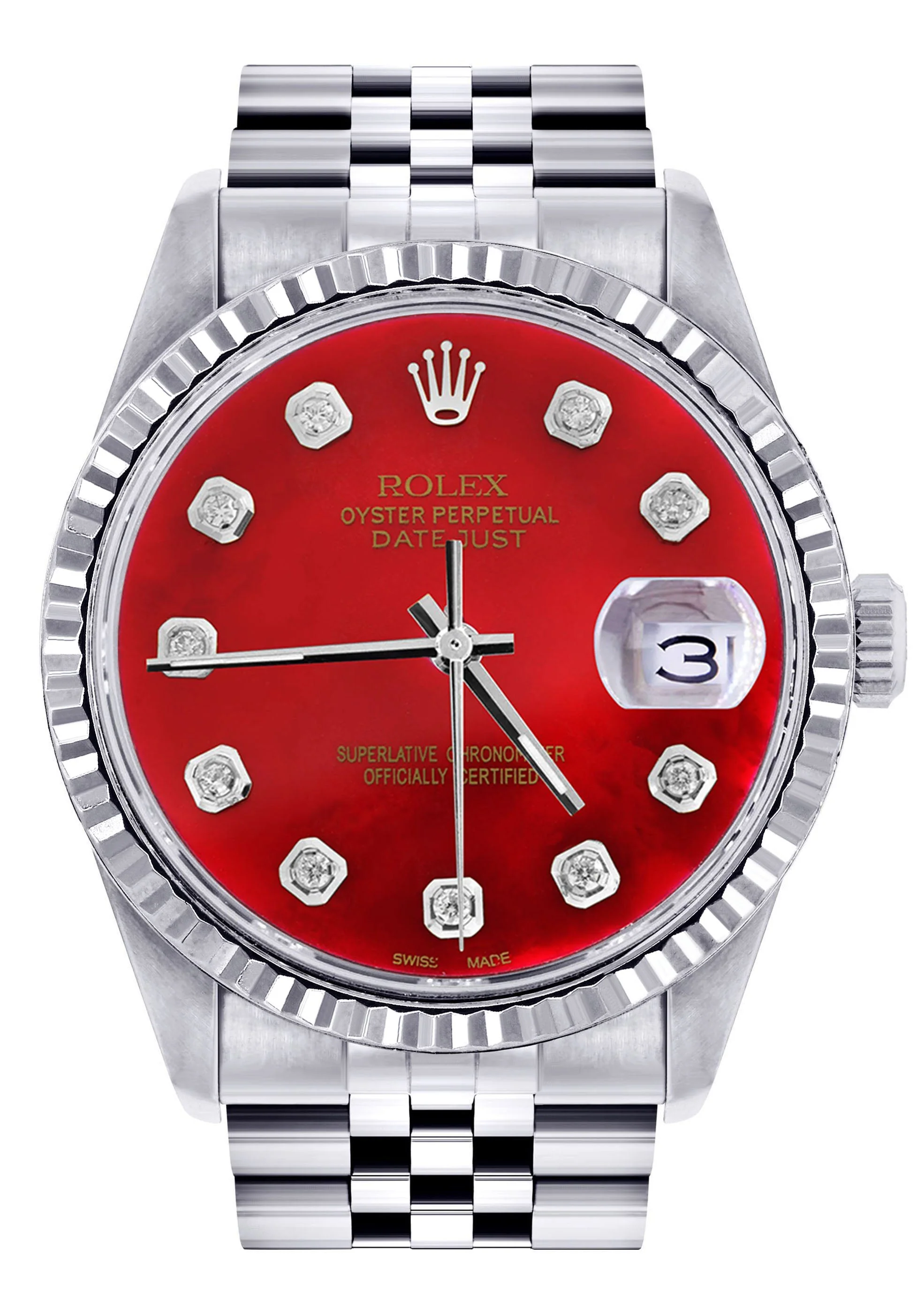 Womens Rolex Datejust Watch 16200  | 36Mm | Red Dial | Fluted Bezel | Jubilee Band