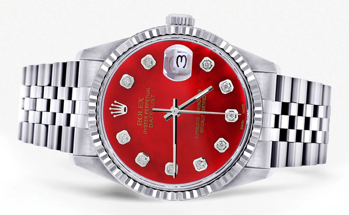Womens Rolex Datejust Watch 16200  | 36Mm | Red Dial | Fluted Bezel | Jubilee Band - Image 2