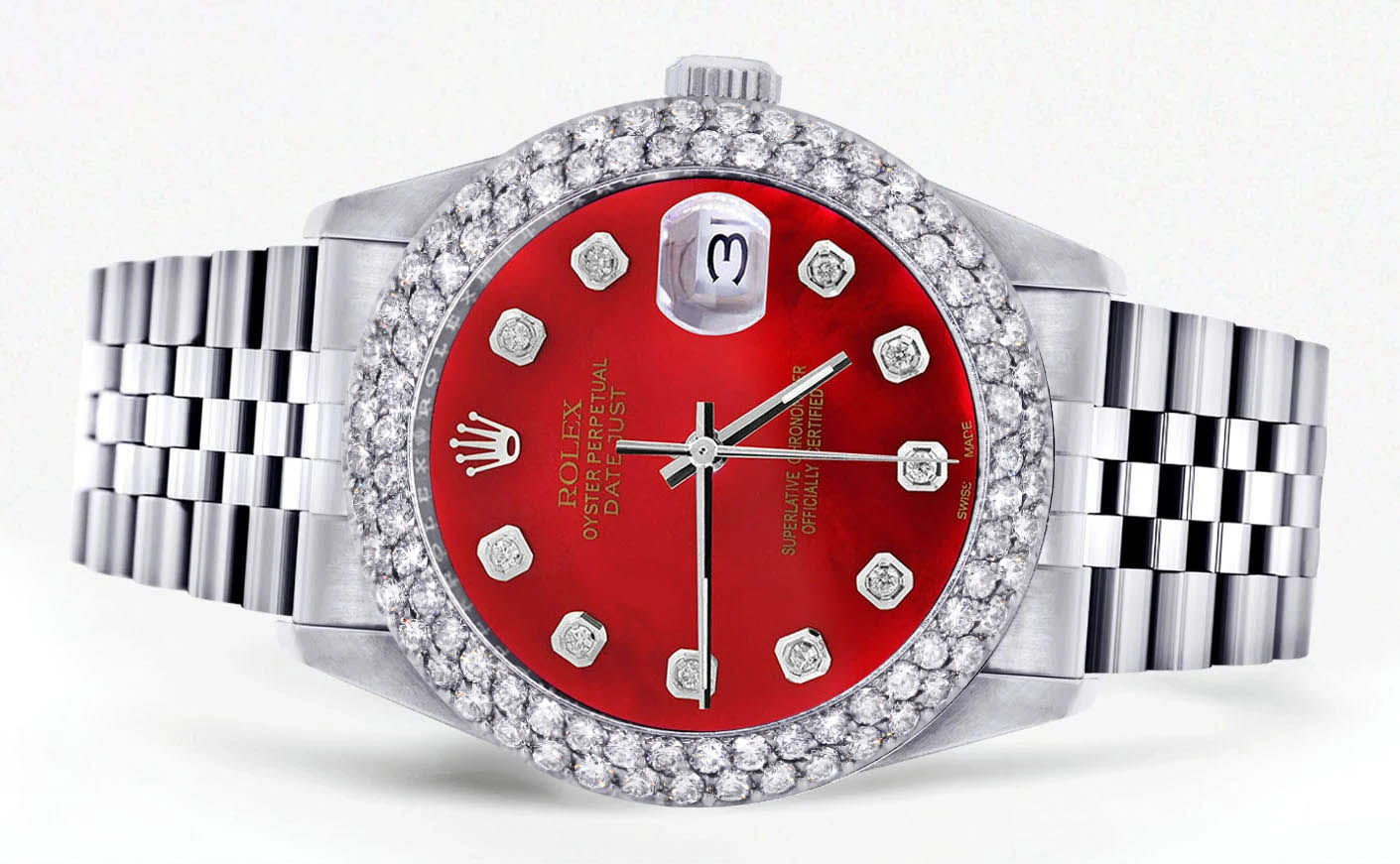 Mens Rolex Datejust Watch 16200 | 36Mm | Red Dial | Two Row 4.25 Carat Bezel | Jubilee Band - Image 2