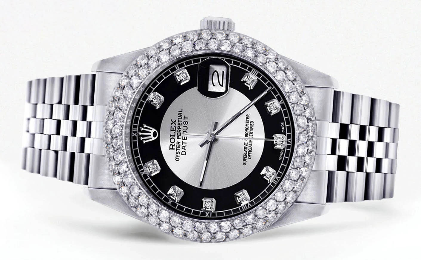 Mens Rolex Datejust Watch 16200 | 36Mm | Tuxedo Dial | Two Row 4.25 Carat Bezel | Jubilee Band - Image 2