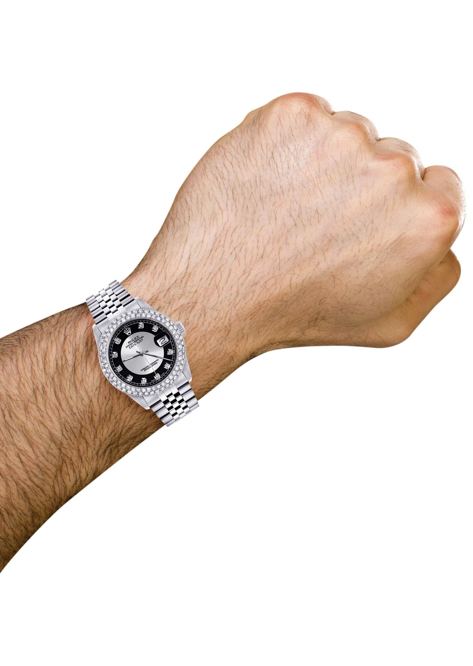Mens Rolex Datejust Watch 16200 | 36Mm | Tuxedo Dial | Two Row 4.25 Carat Bezel | Jubilee Band - Image 3