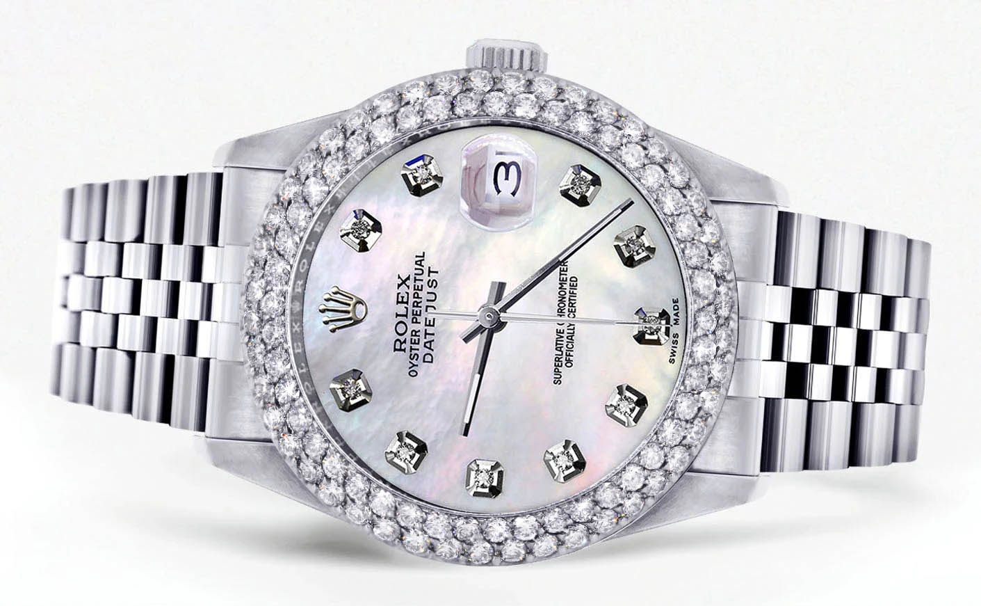 Mens Rolex Datejust Watch 16200 | 36Mm | White Mother of Pearl Dial | Two Row 4.25 Carat Bezel | Jubilee Band - Image 2