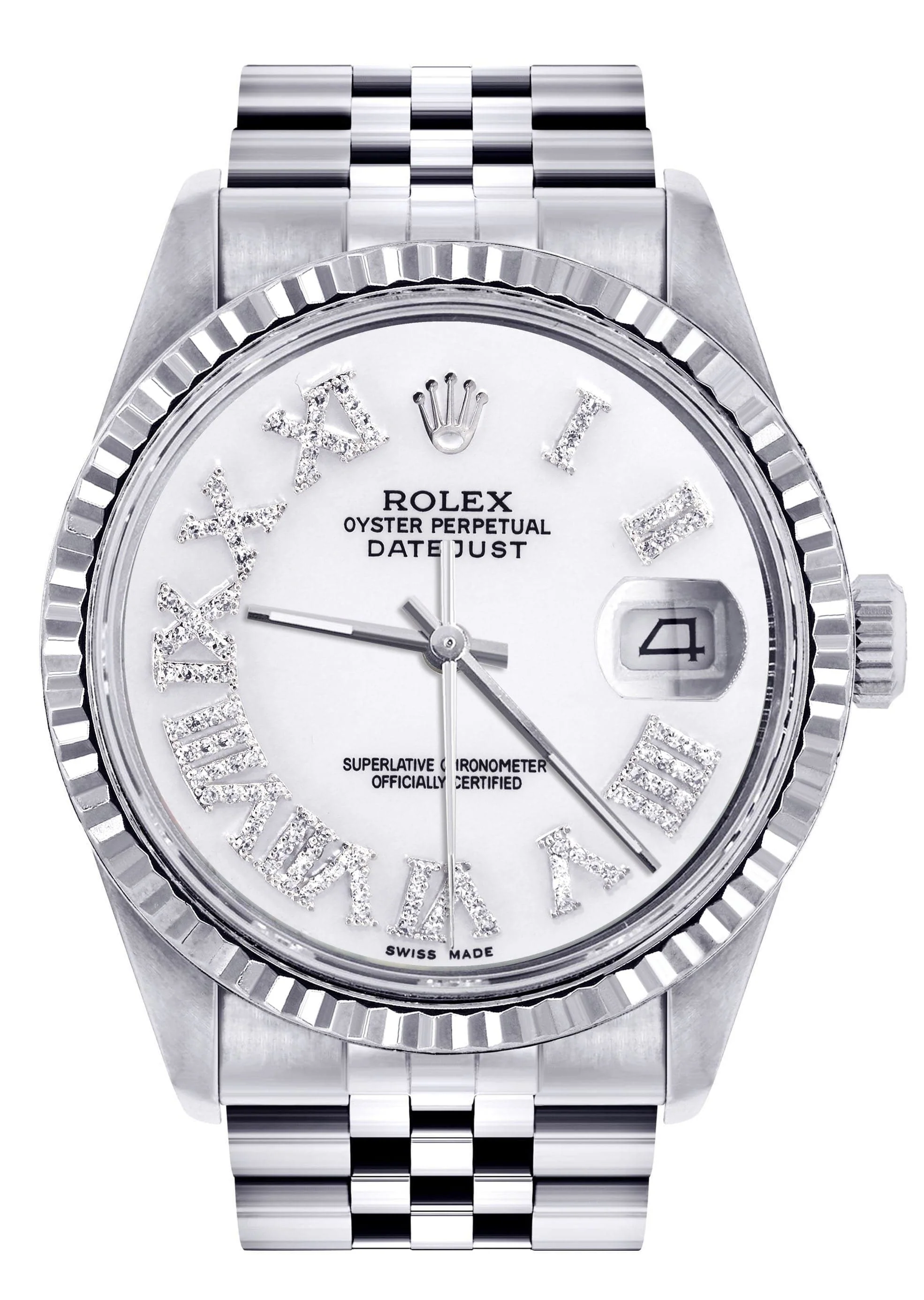 Mens Rolex Datejust Watch 16200 | Fluted Bezel | 36Mm | White Roman Numeral Dial | Jubilee Band