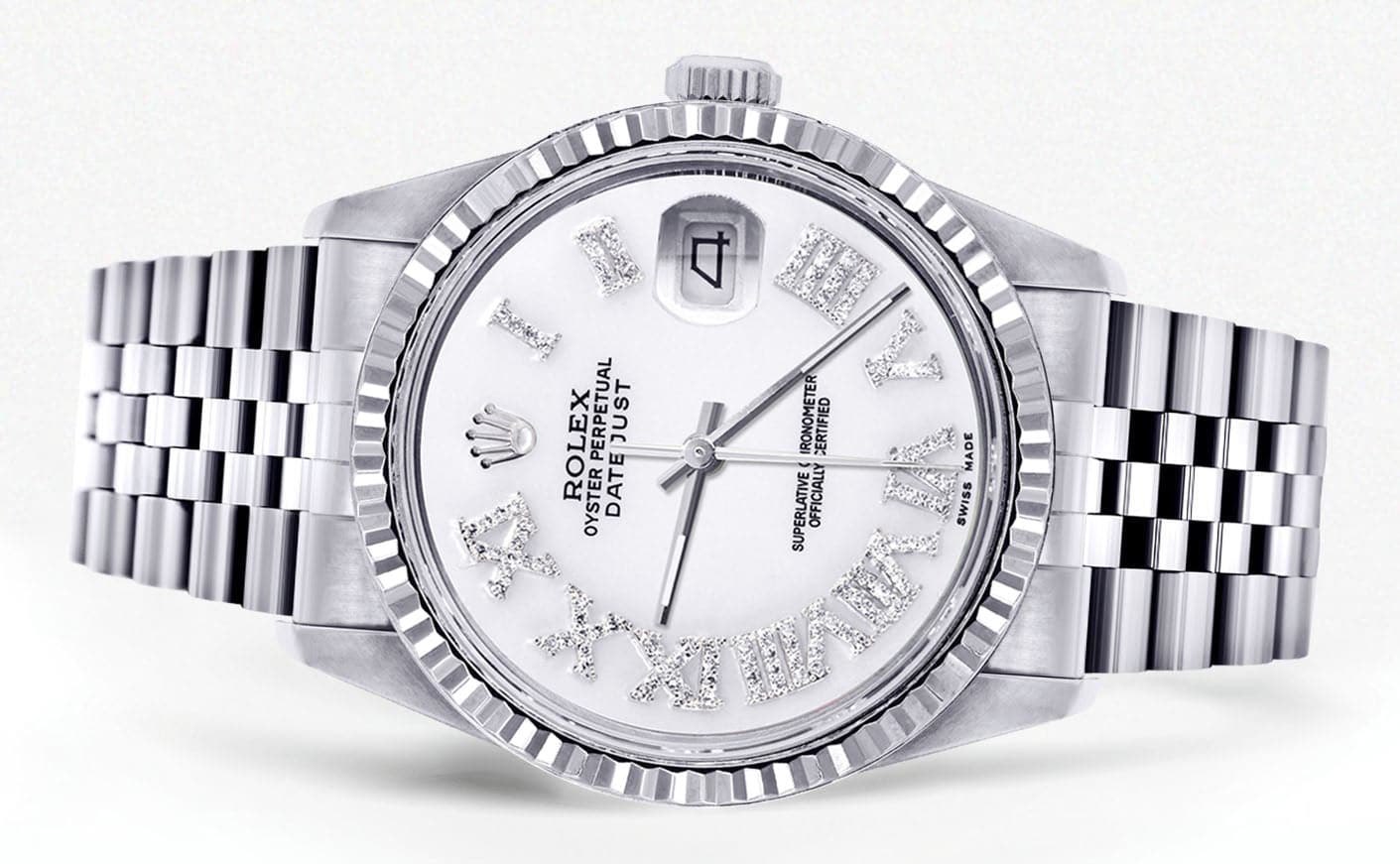 Mens Rolex Datejust Watch 16200 | Fluted Bezel | 36Mm | White Roman Numeral Dial | Jubilee Band - Image 2