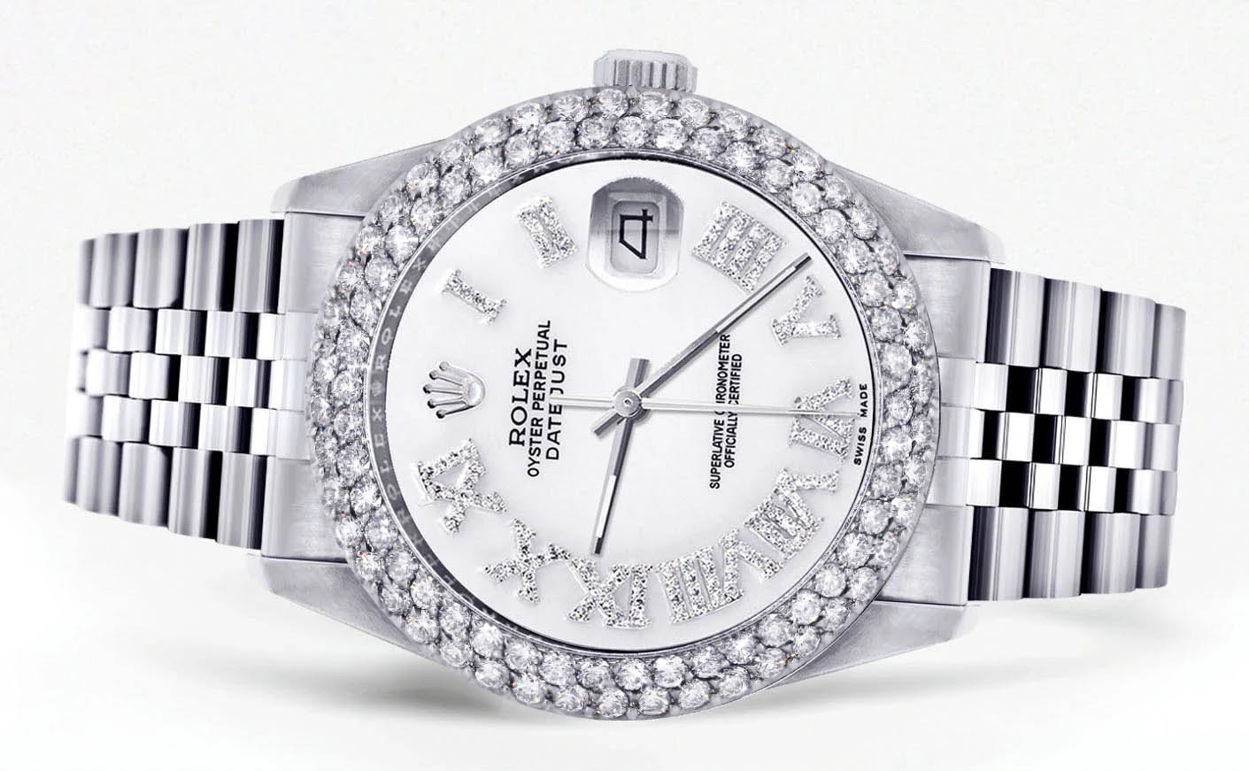 Mens Rolex Datejust Watch 16200 | 36Mm | White Roman Numeral Dial | Two Row 4.25 Carat Bezel | Jubilee Band - Image 2