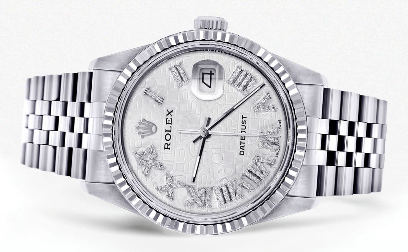 Mens Rolex Datejust Watch 16200 | Fluted Bezel | 36Mm | White Textured Roman Numeral Dial | Jubilee Band - Image 2