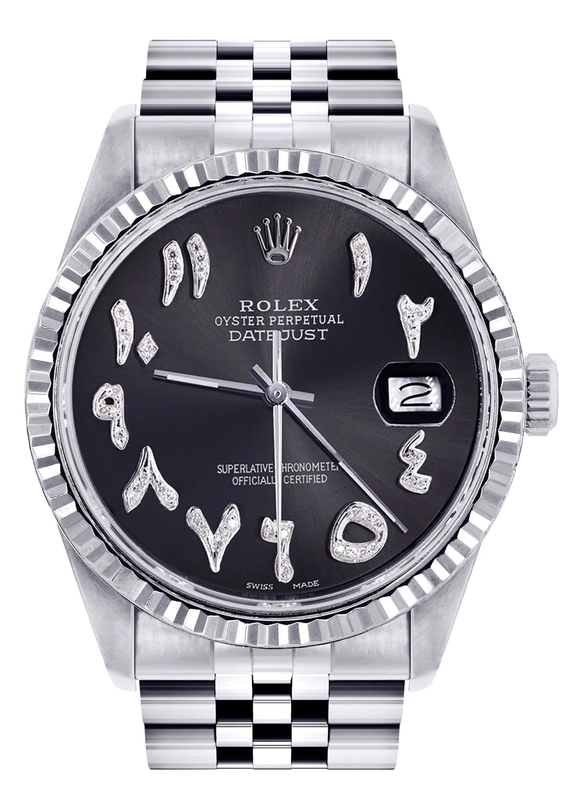 Mens Rolex Datejust Watch 16200 | Fluted Bezel | 36Mm | Black Arabic Dial | Jubilee Band