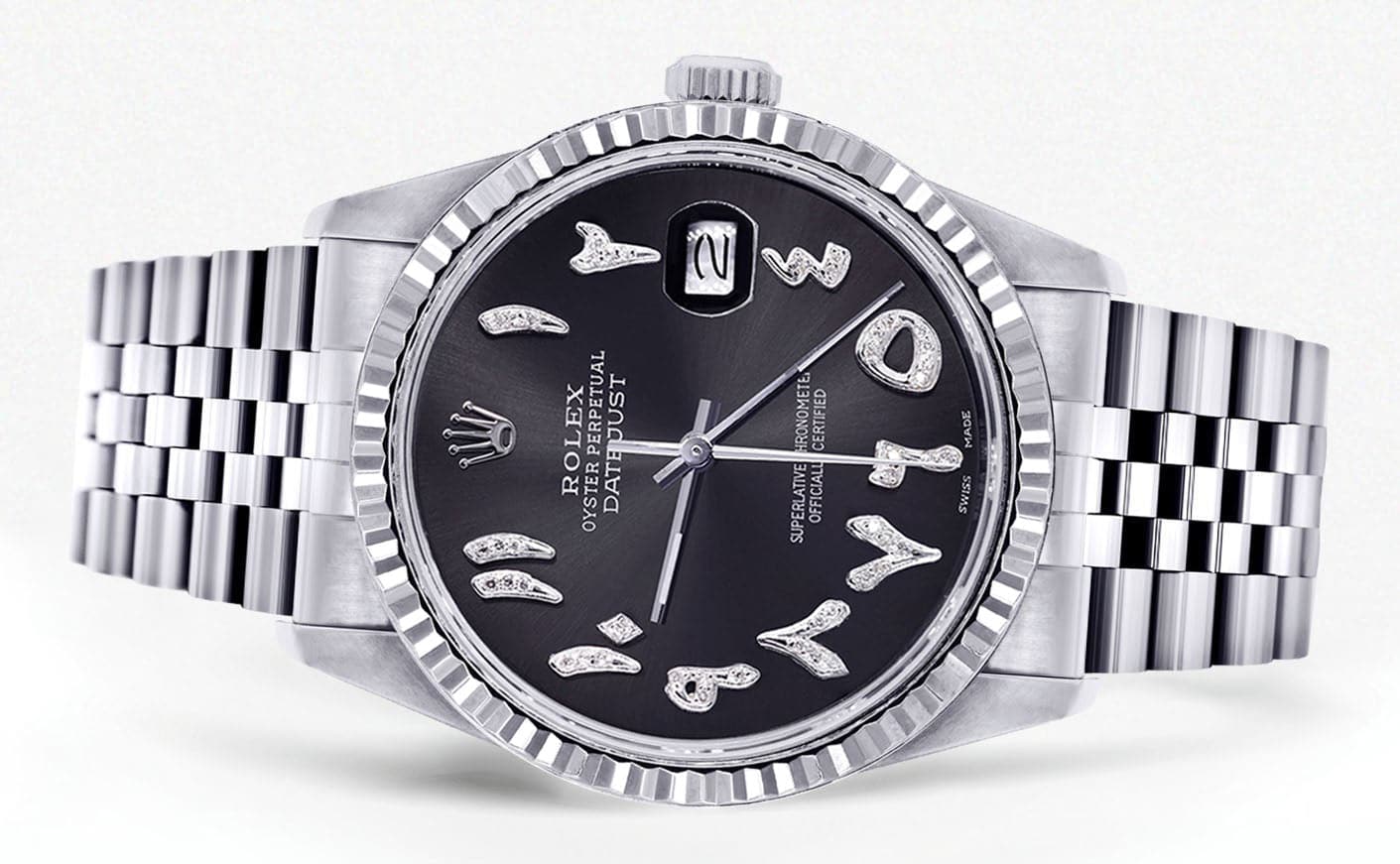 Mens Rolex Datejust Watch 16200 | Fluted Bezel | 36Mm | Black Arabic Dial | Jubilee Band - Image 2