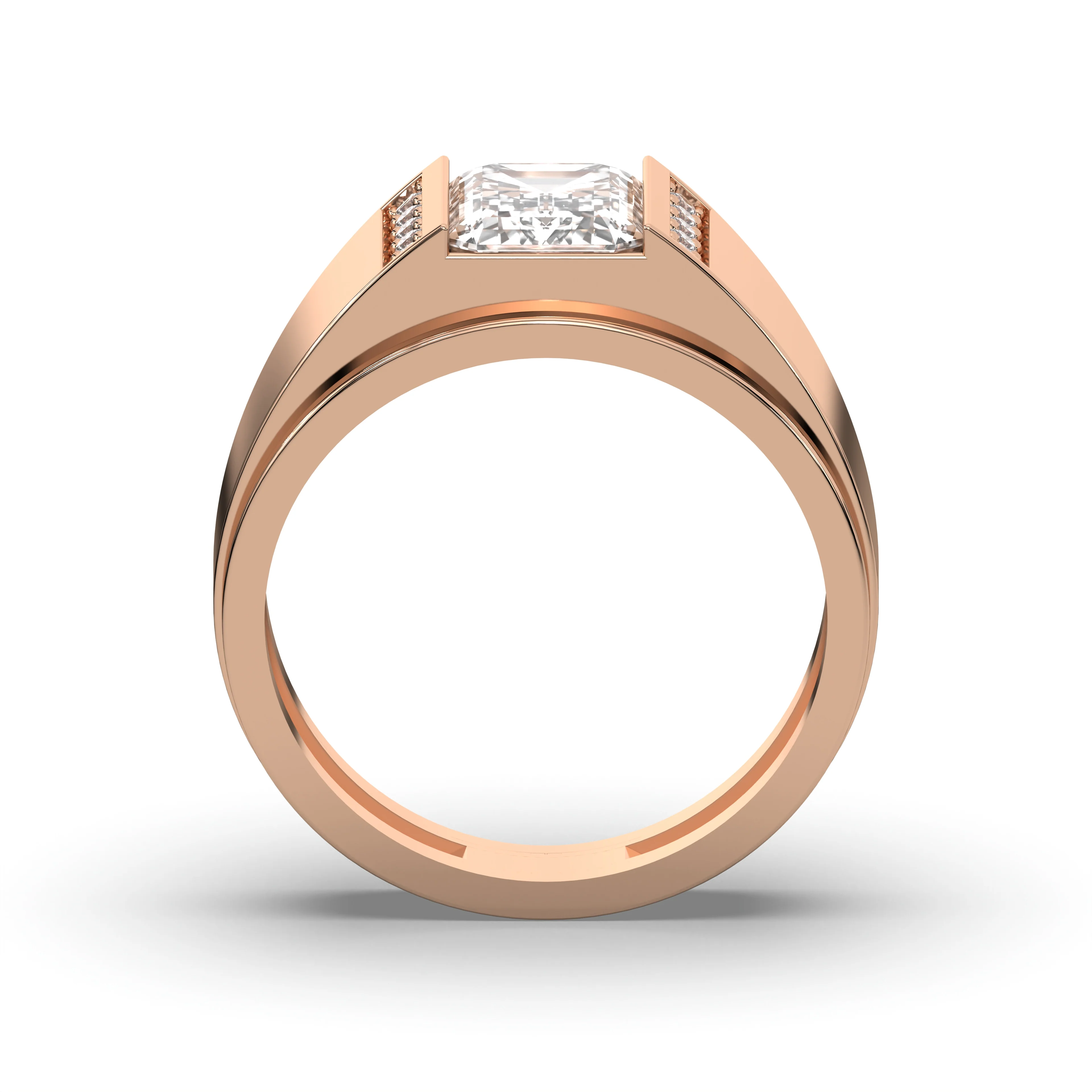 Men's Jewelry - Men's VVS Lab Diamond Emerald Cut Engagement Ring | Rose Gold - Image 2