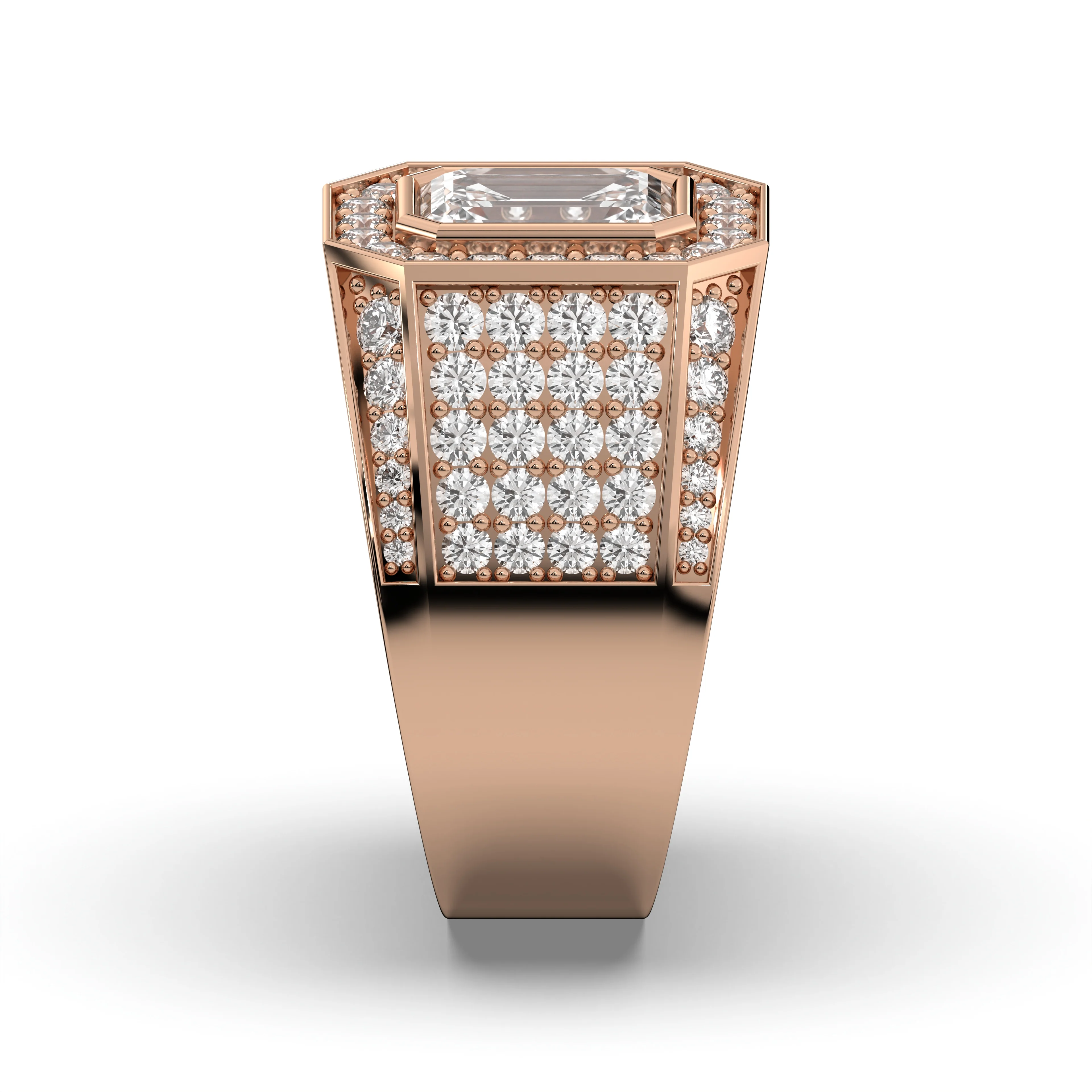 Men's Jewelry - Men's VVS Lab Diamond Ring | Emerald Cut and Round Halo | Rose Gold - Image 3