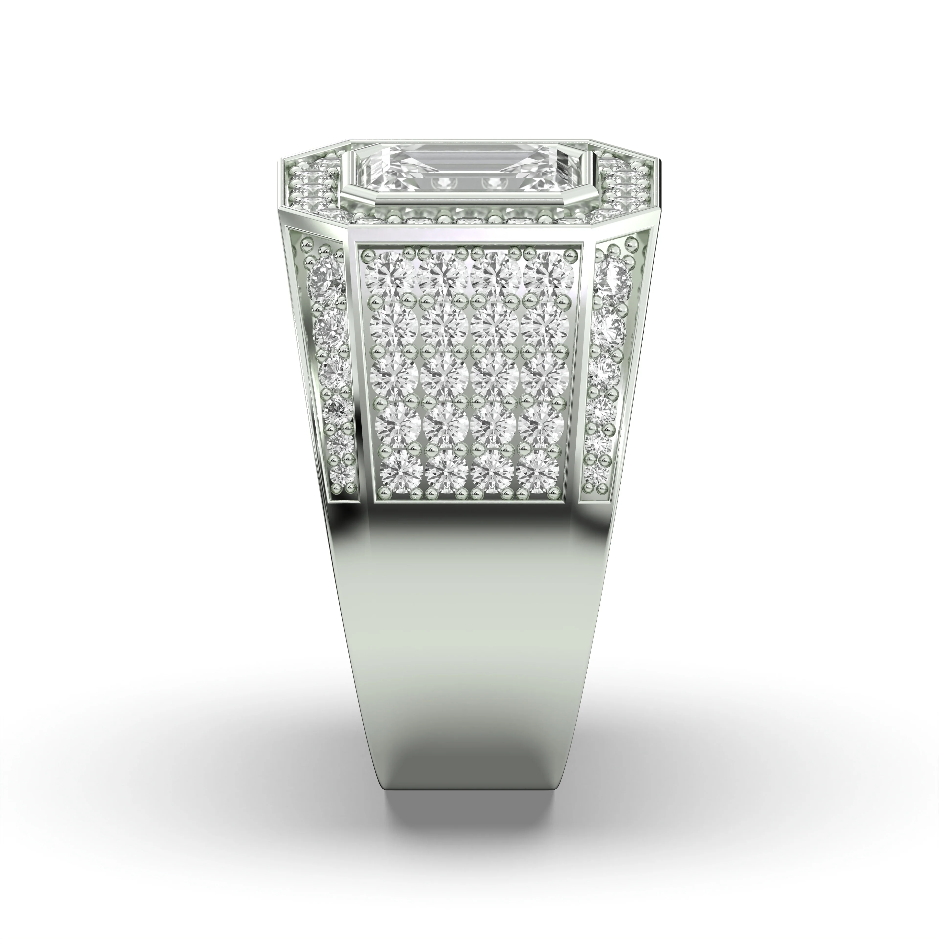 Men's Jewelry - Men's VVS Lab Diamond Ring | Emerald Cut and Round Halo | White Gold - Image 3