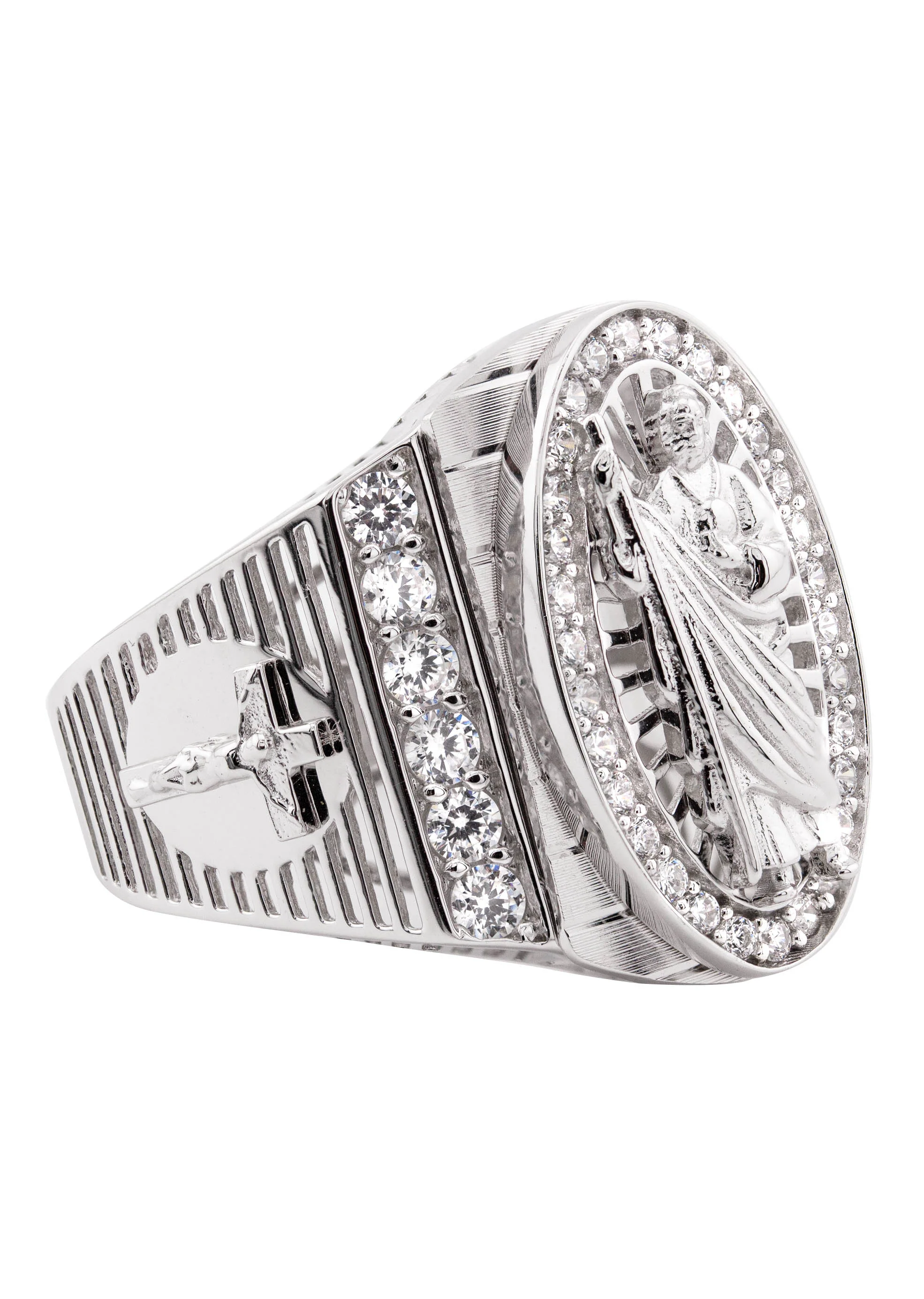 Mens Silver CZ Jesus Ring | Appx 9.3 Grams - Image 2