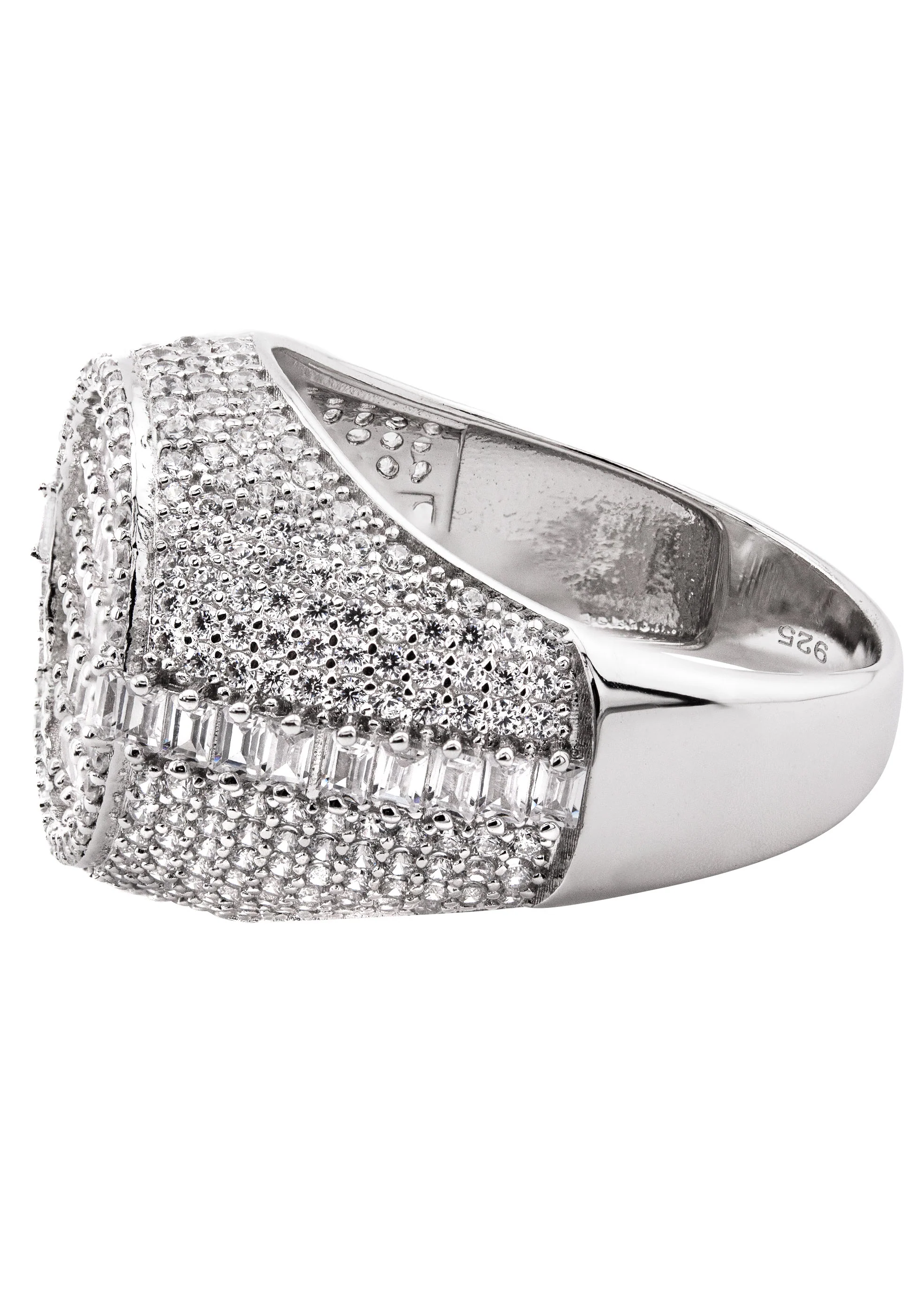 Mens Silver Baguette & Round Signet Ring | Appx 8.5 Grams - Image 2