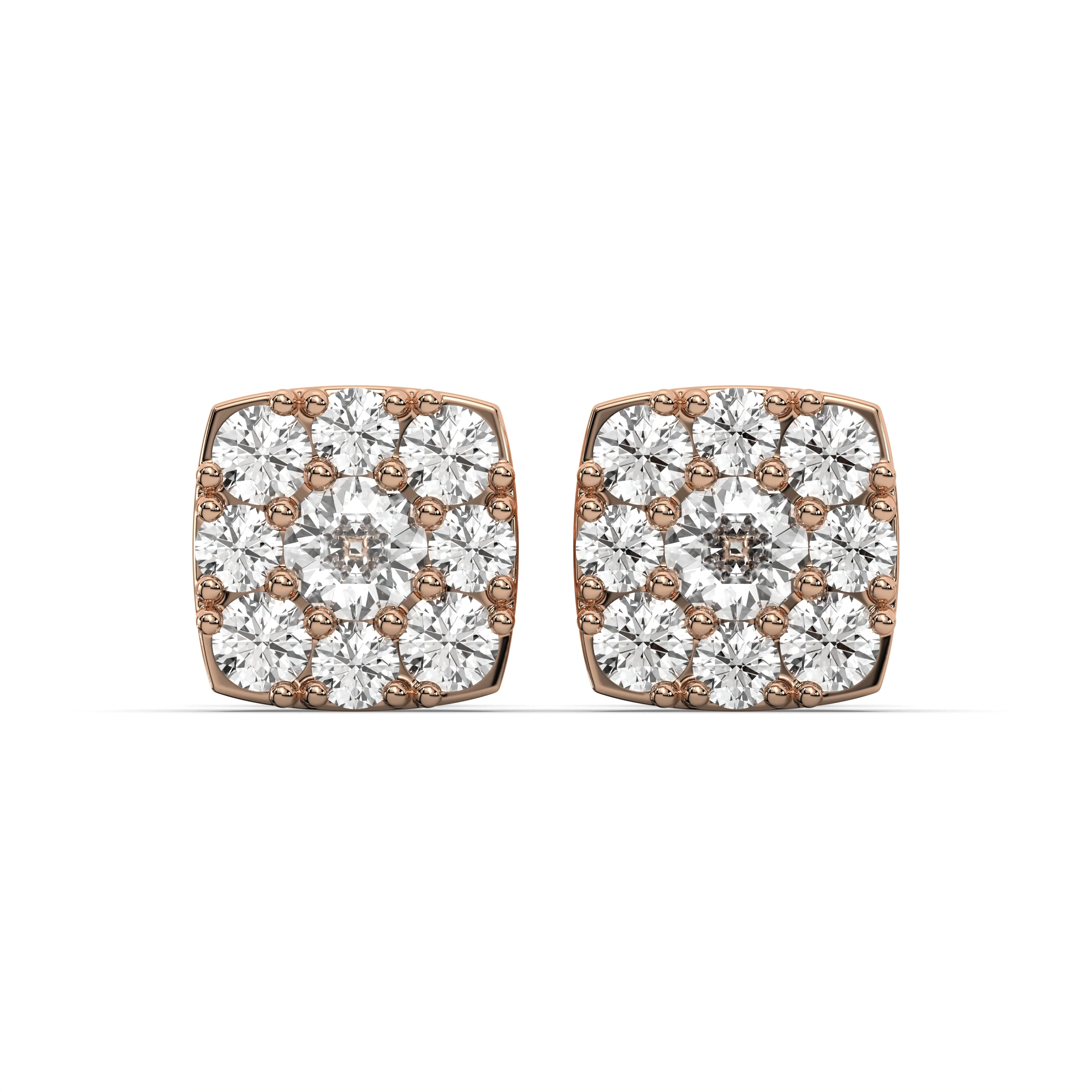 Men's Jewelry - VVS Lab Diamond Cluster Stud Earrings For Men | 14K Rose Gold