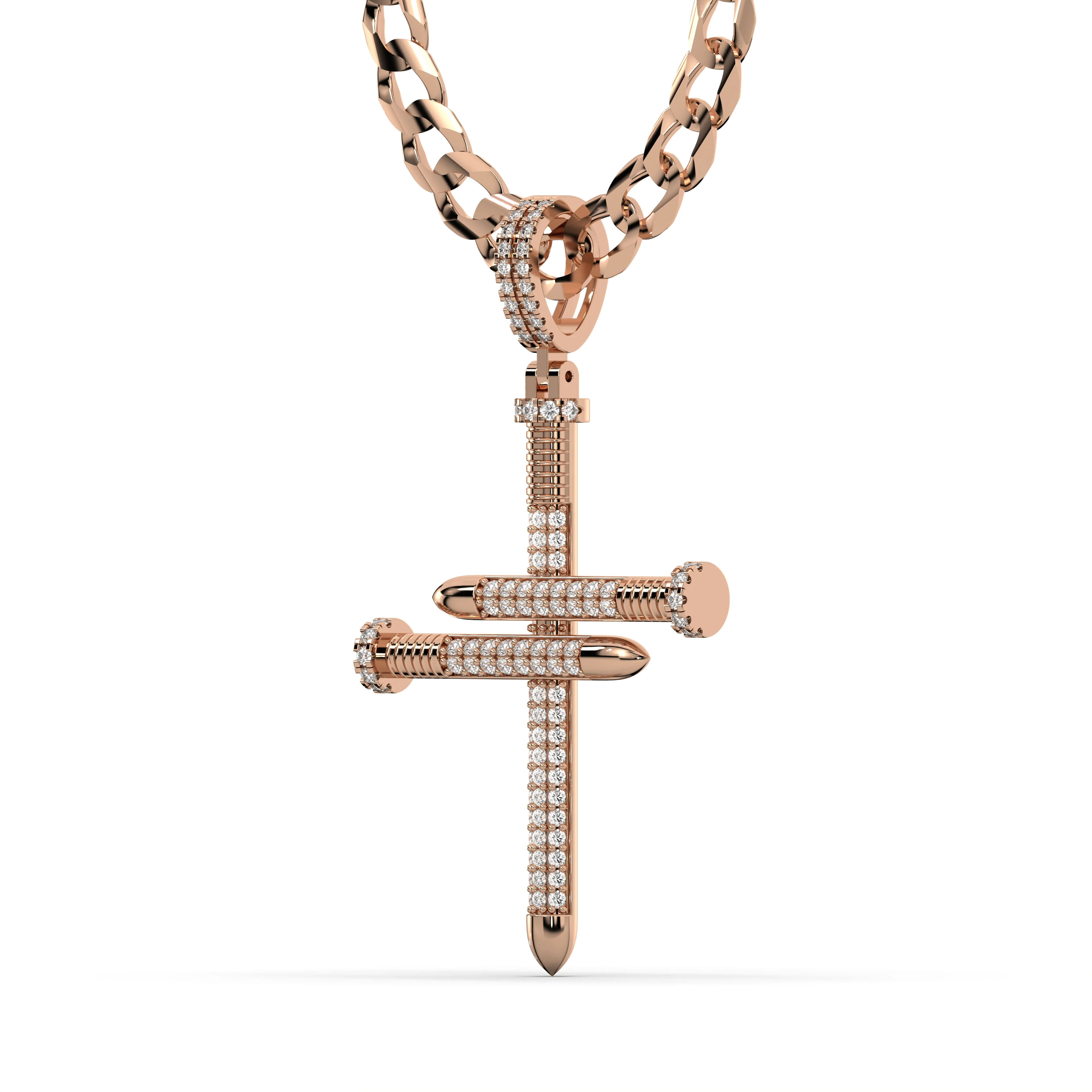 Men's VVS Lab Diamond Customizable Rose Nail Gold Cross Necklace Pendant - Image 2