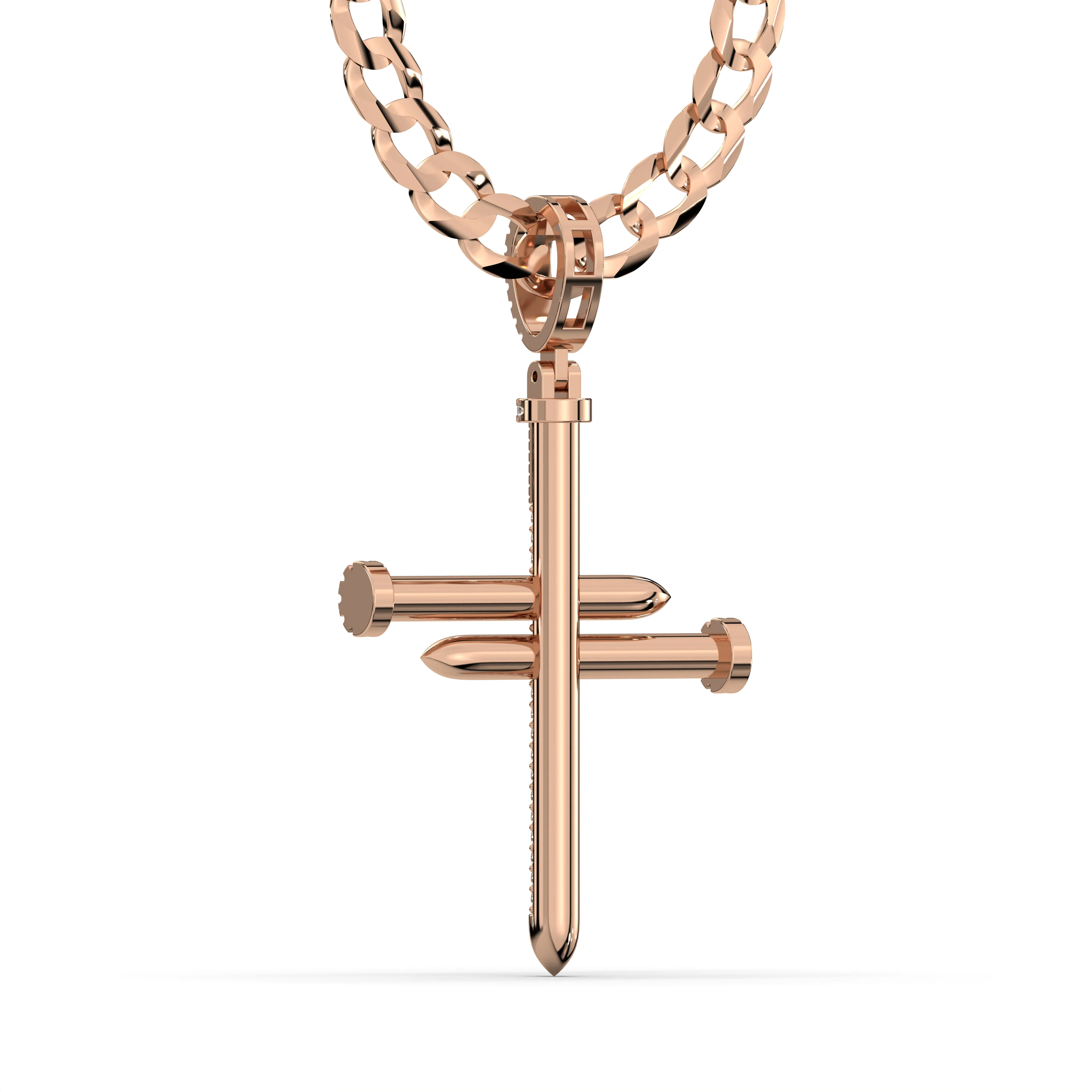 Men's VVS Lab Diamond Customizable Rose Nail Gold Cross Necklace Pendant - Image 4