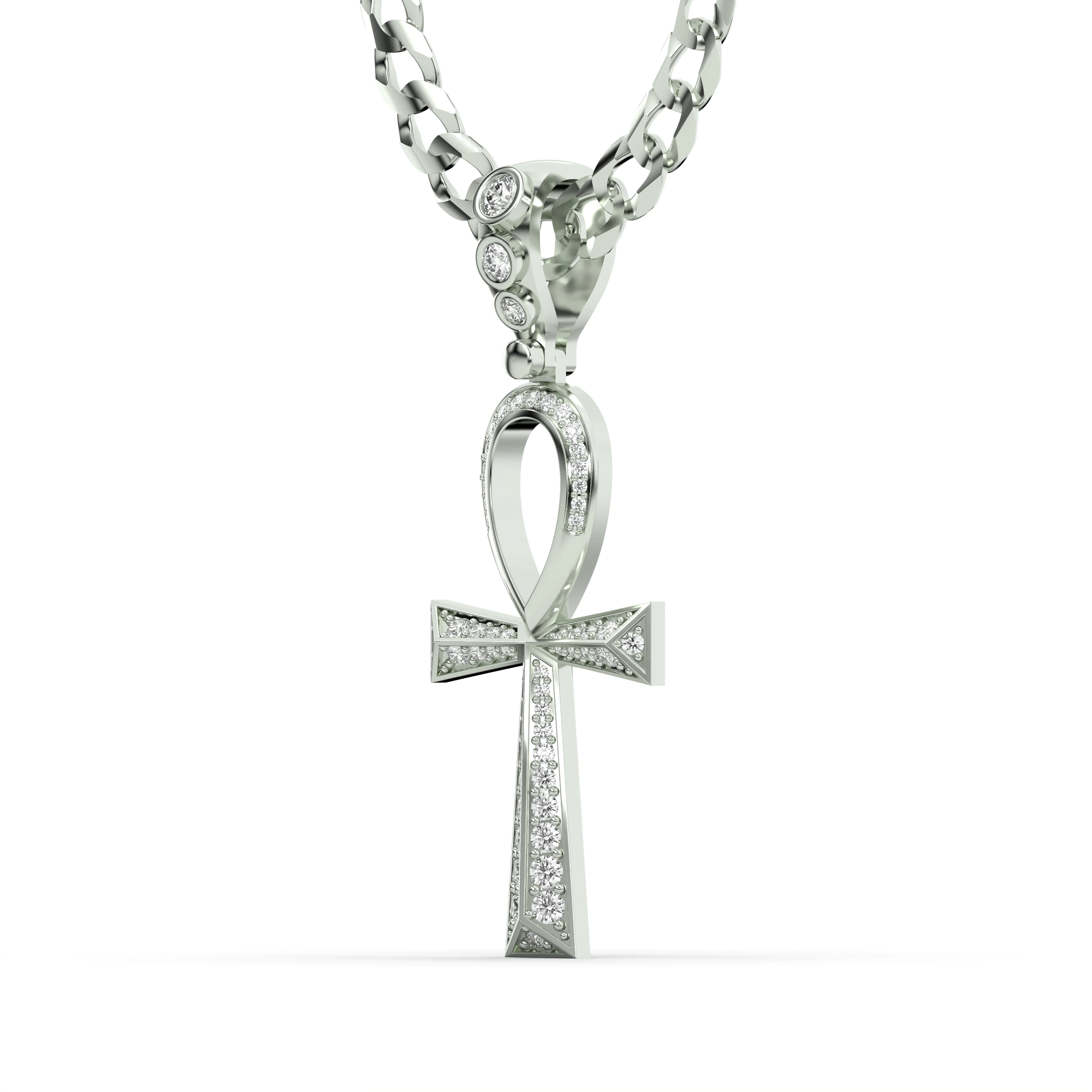 Men's VVS Lab Diamond Customizable White Gold Ankh Necklace Pendant - Image 2