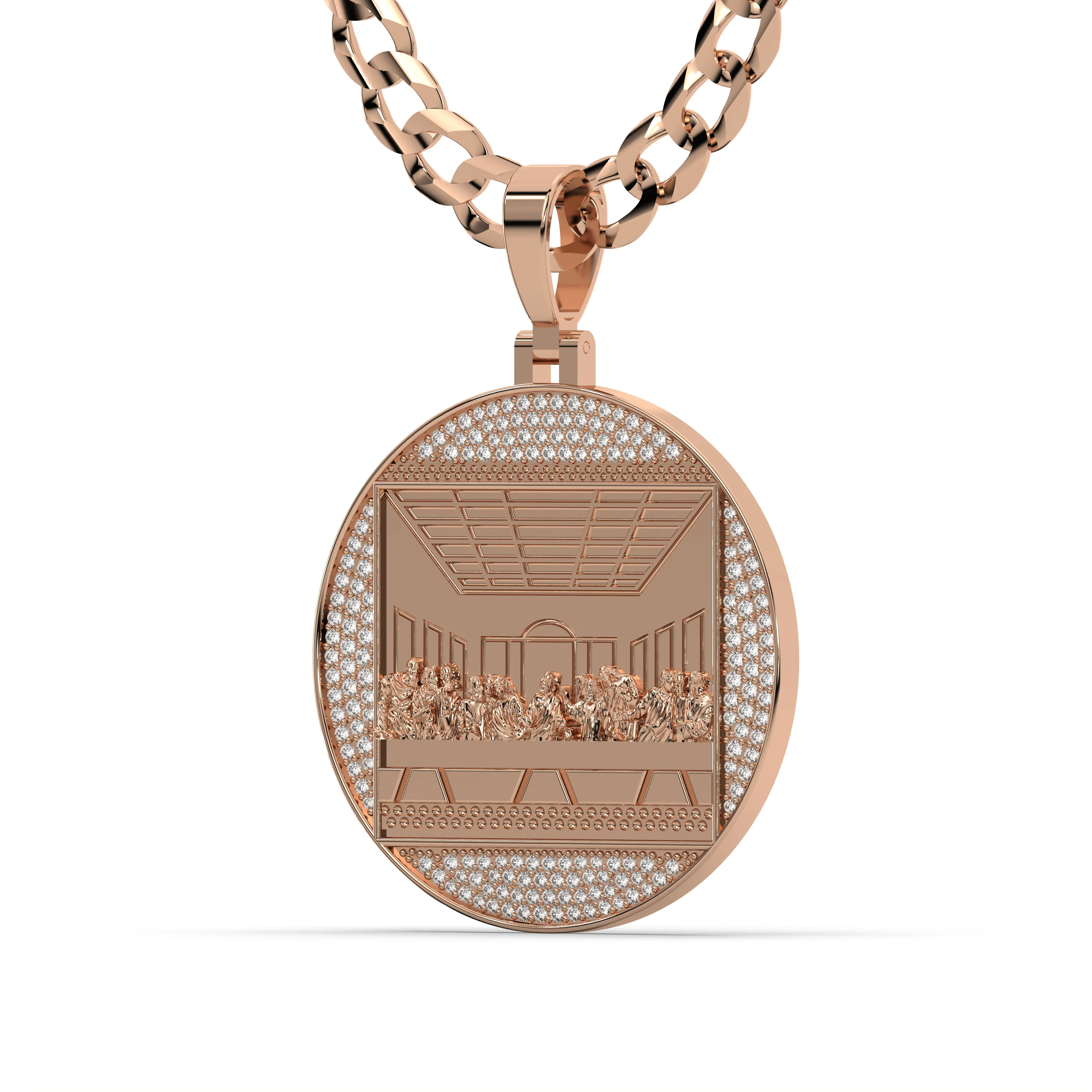 Men's VVS Lab Diamond Customizable Rose Gold Last Supper Necklace Pendant - Image 2