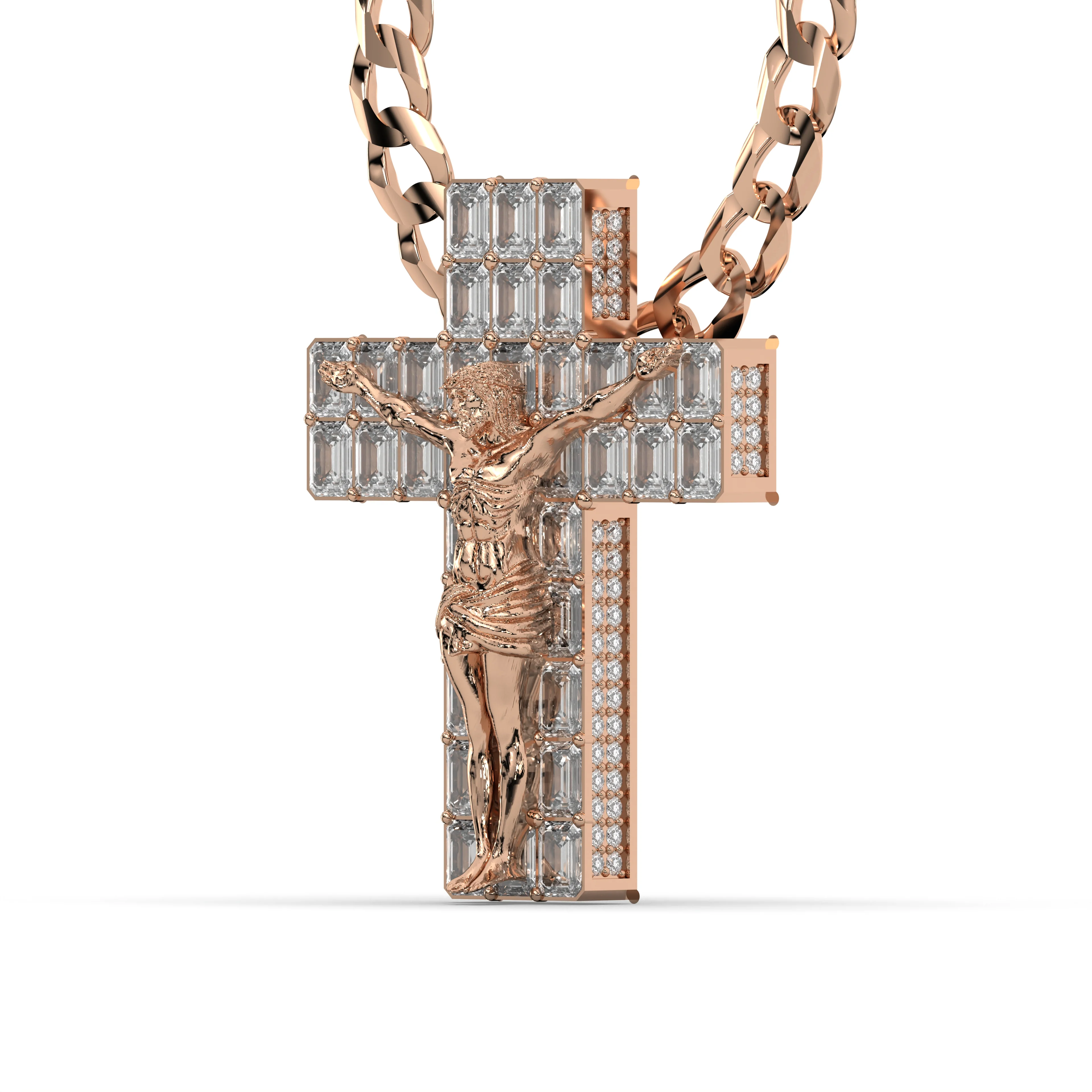Men's VVS Lab Emerald Cut Diamond Customizable Rose Gold Cross Necklace Pendant - Image 2