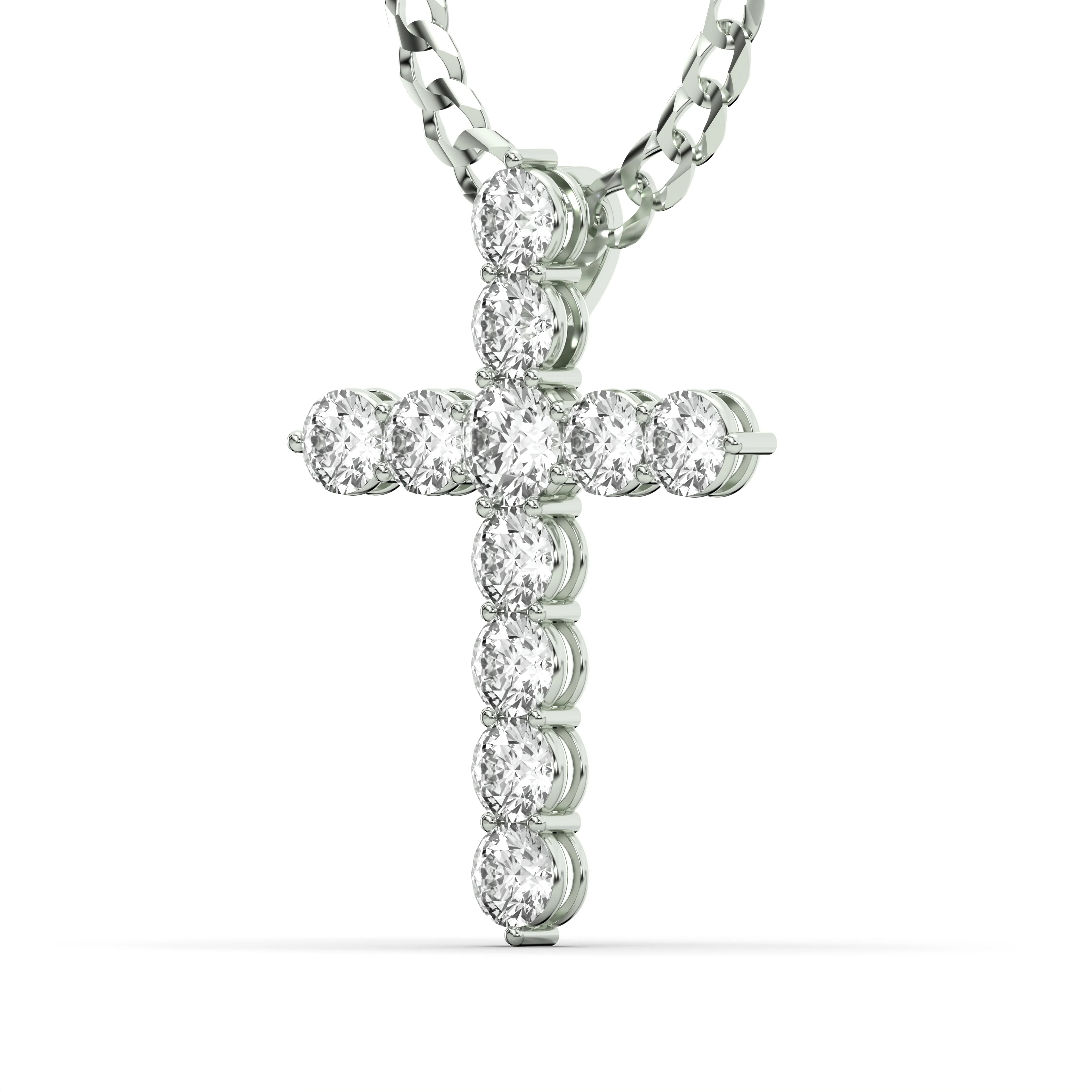 Men's VVS Lab Single Row Diamond Customizable White Gold Cross Necklace Pendant - Image 2