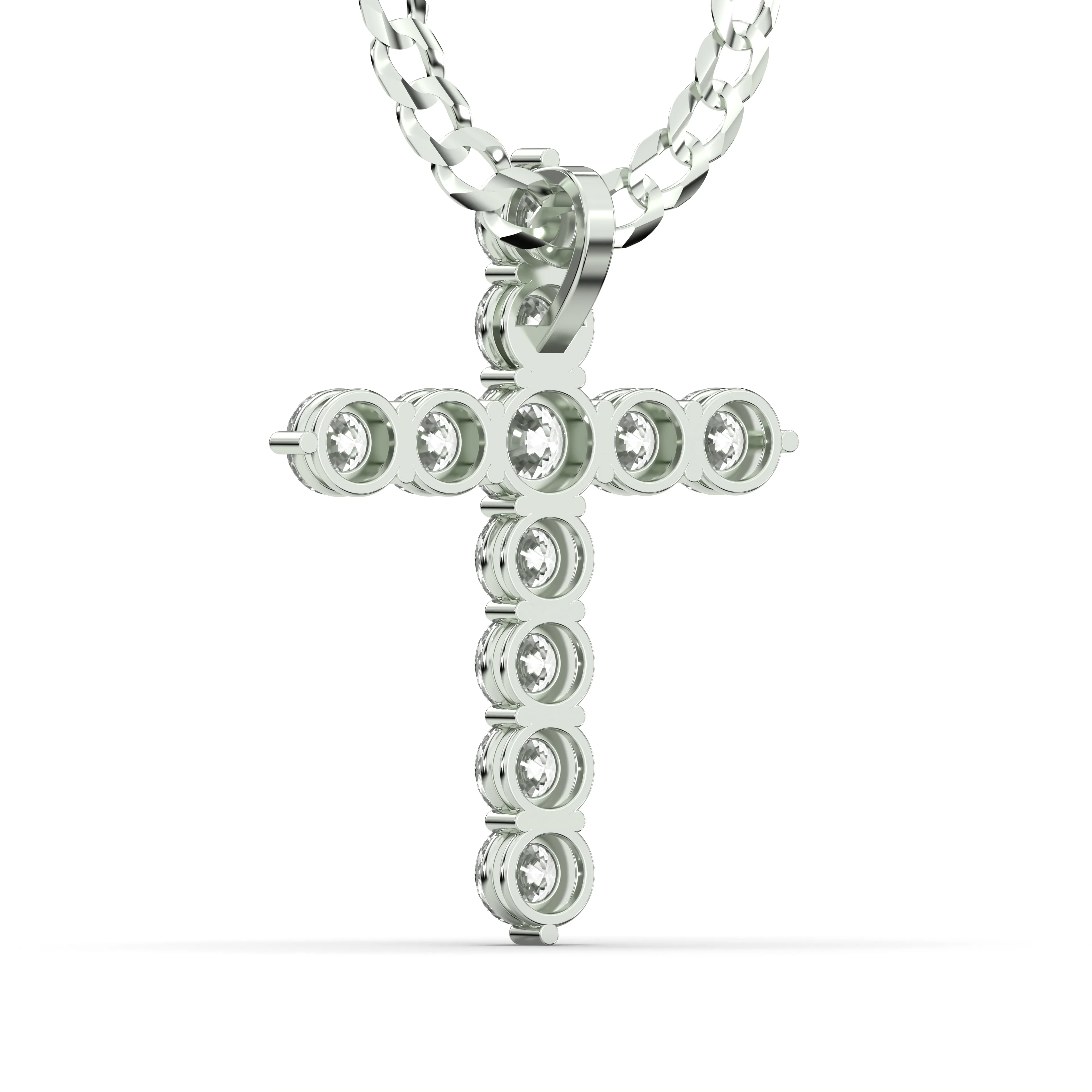 Men's VVS Lab Single Row Diamond Customizable White Gold Cross Necklace Pendant - Image 4