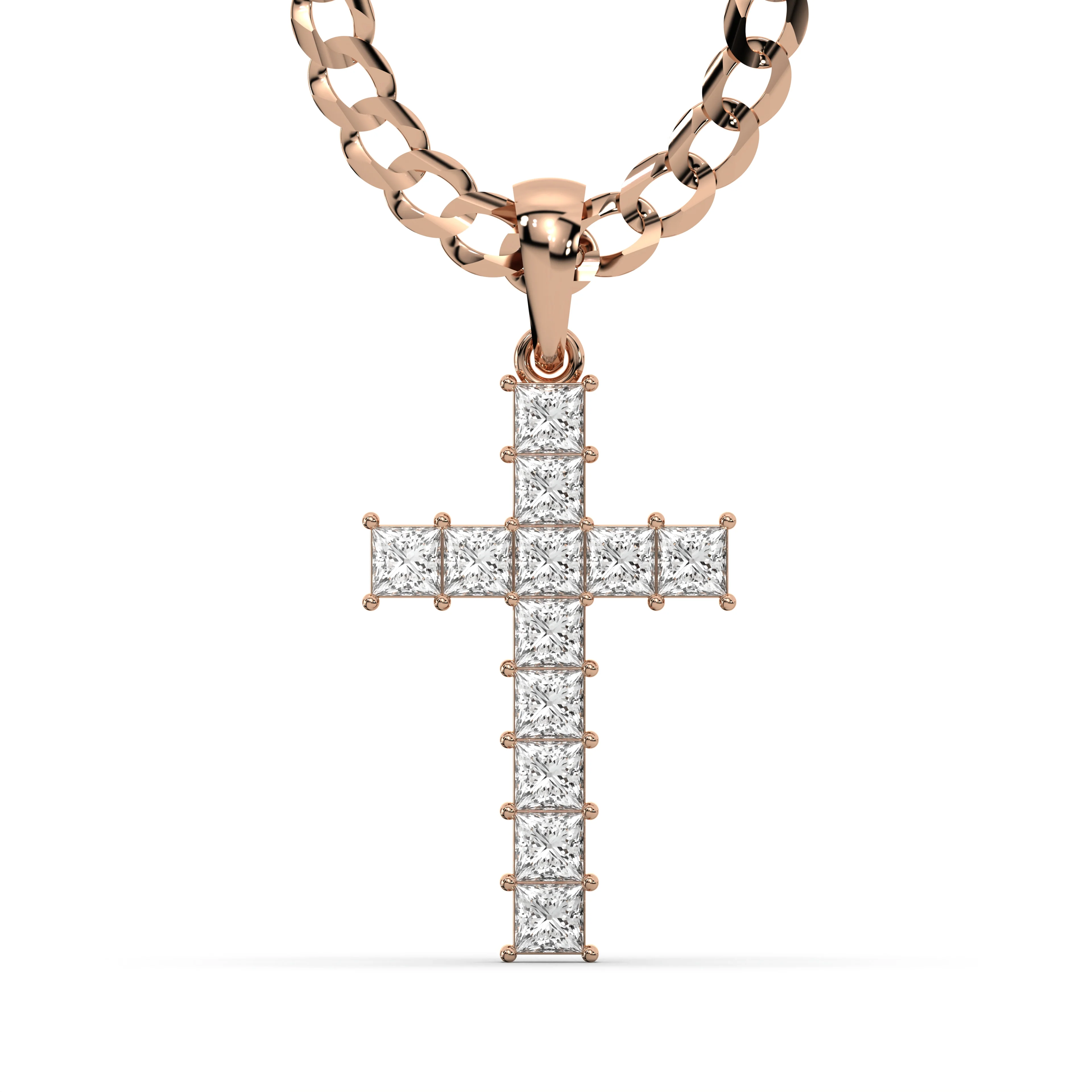 Men's VVS Princess Lab Diamond Customizable Rose Gold Cross Necklace Pendant