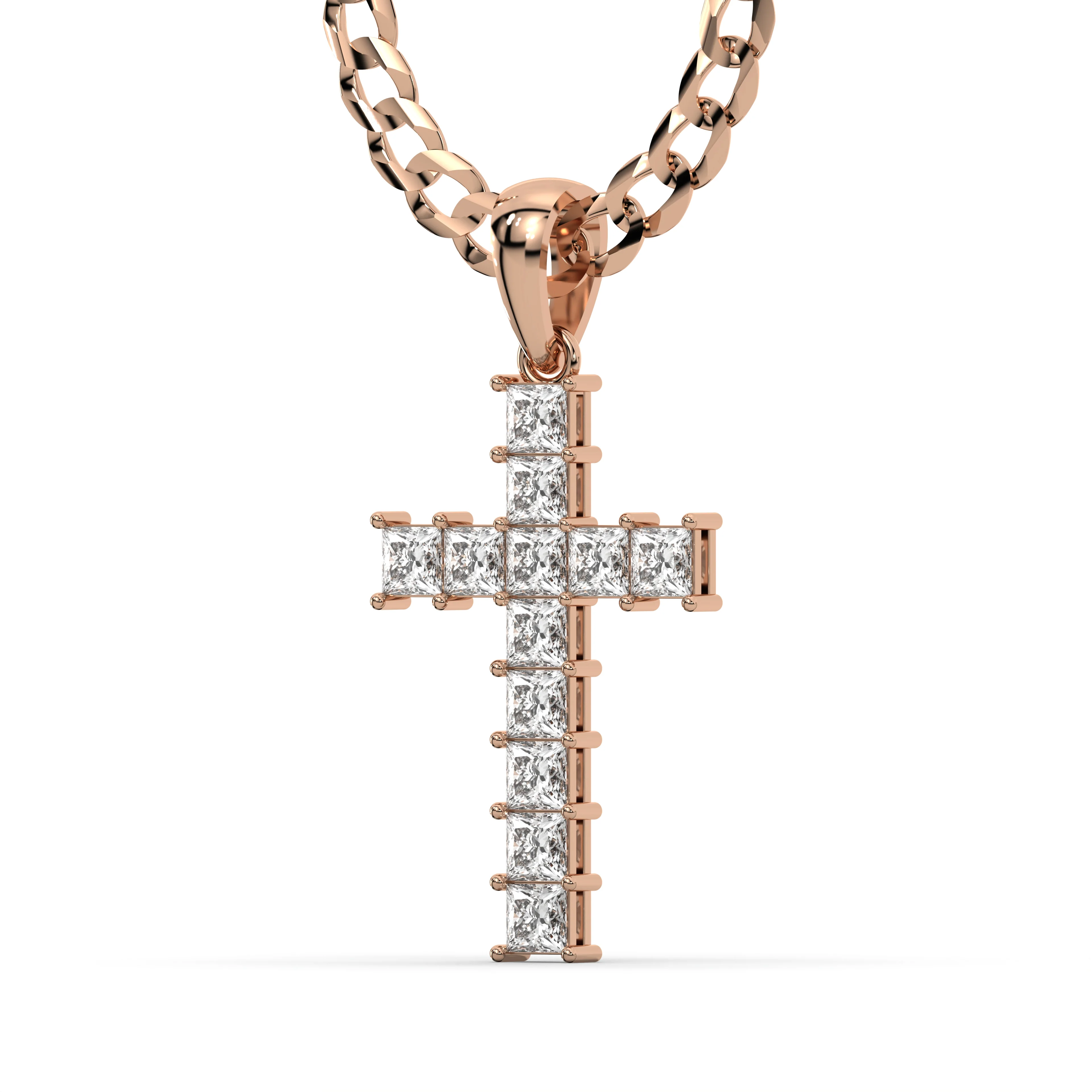 Men's VVS Princess Lab Diamond Customizable Rose Gold Cross Necklace Pendant - Image 2
