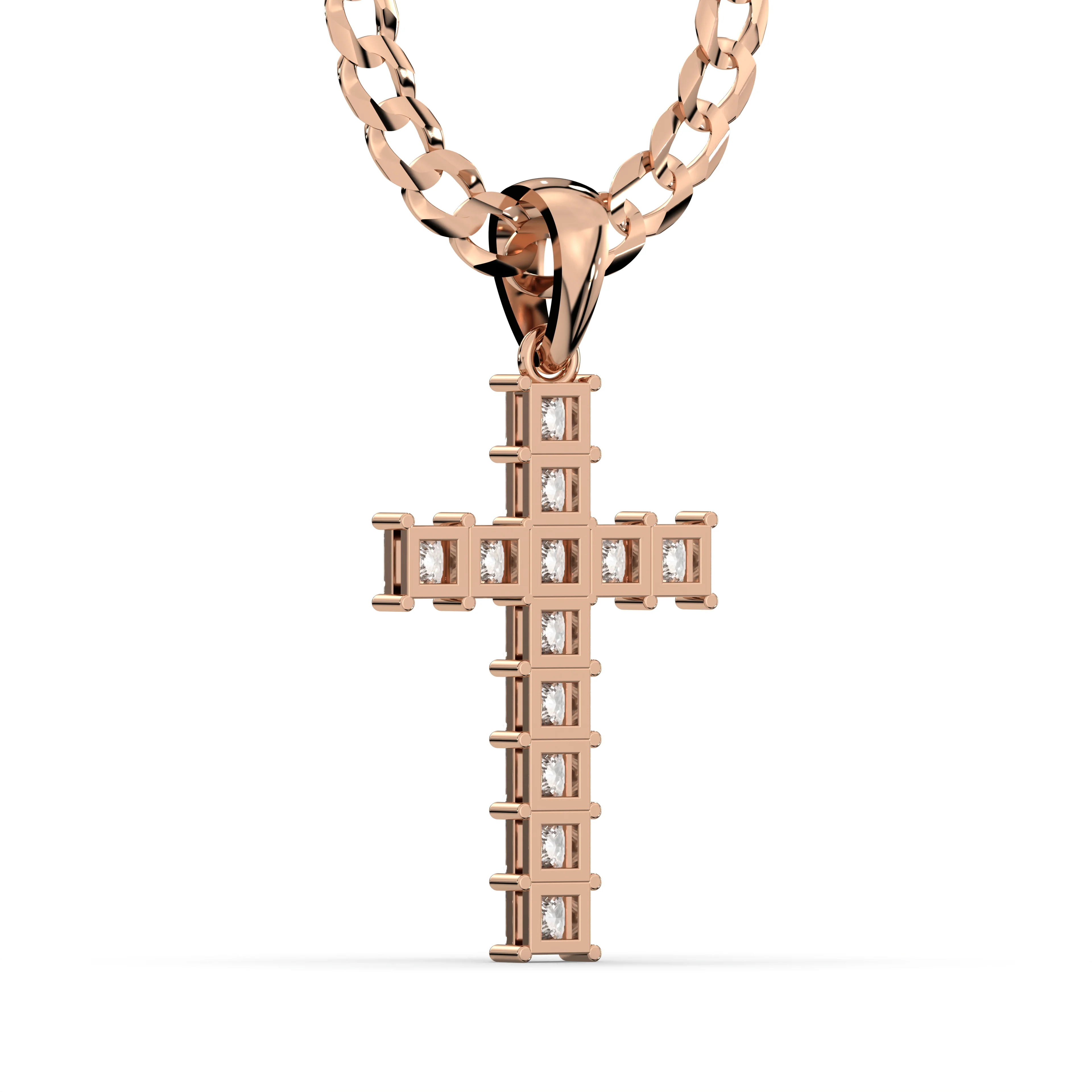 Men's VVS Princess Lab Diamond Customizable Rose Gold Cross Necklace Pendant - Image 4