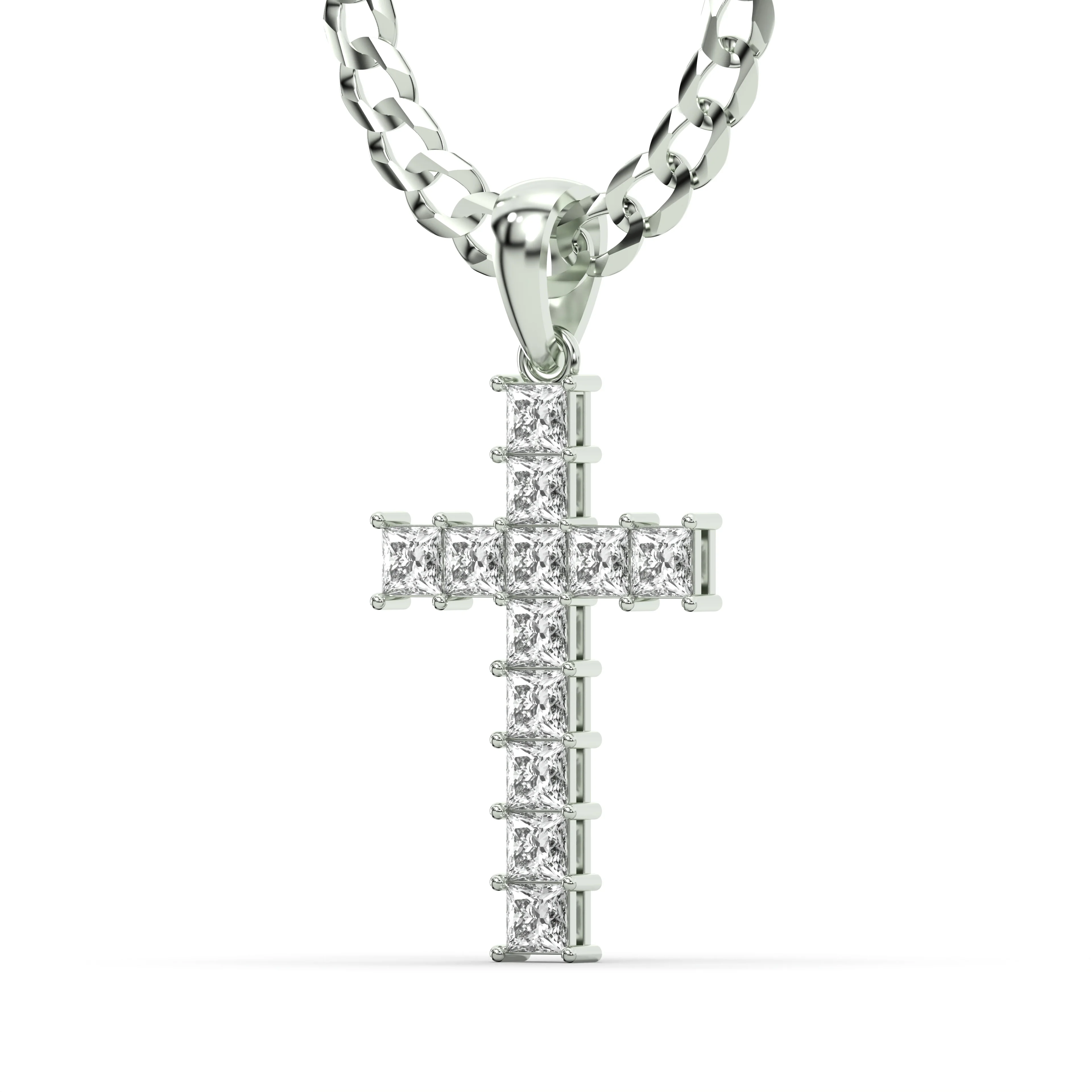 Men's VVS Princess Lab Diamond Customizable White Gold Cross Necklace Pendant - Image 2