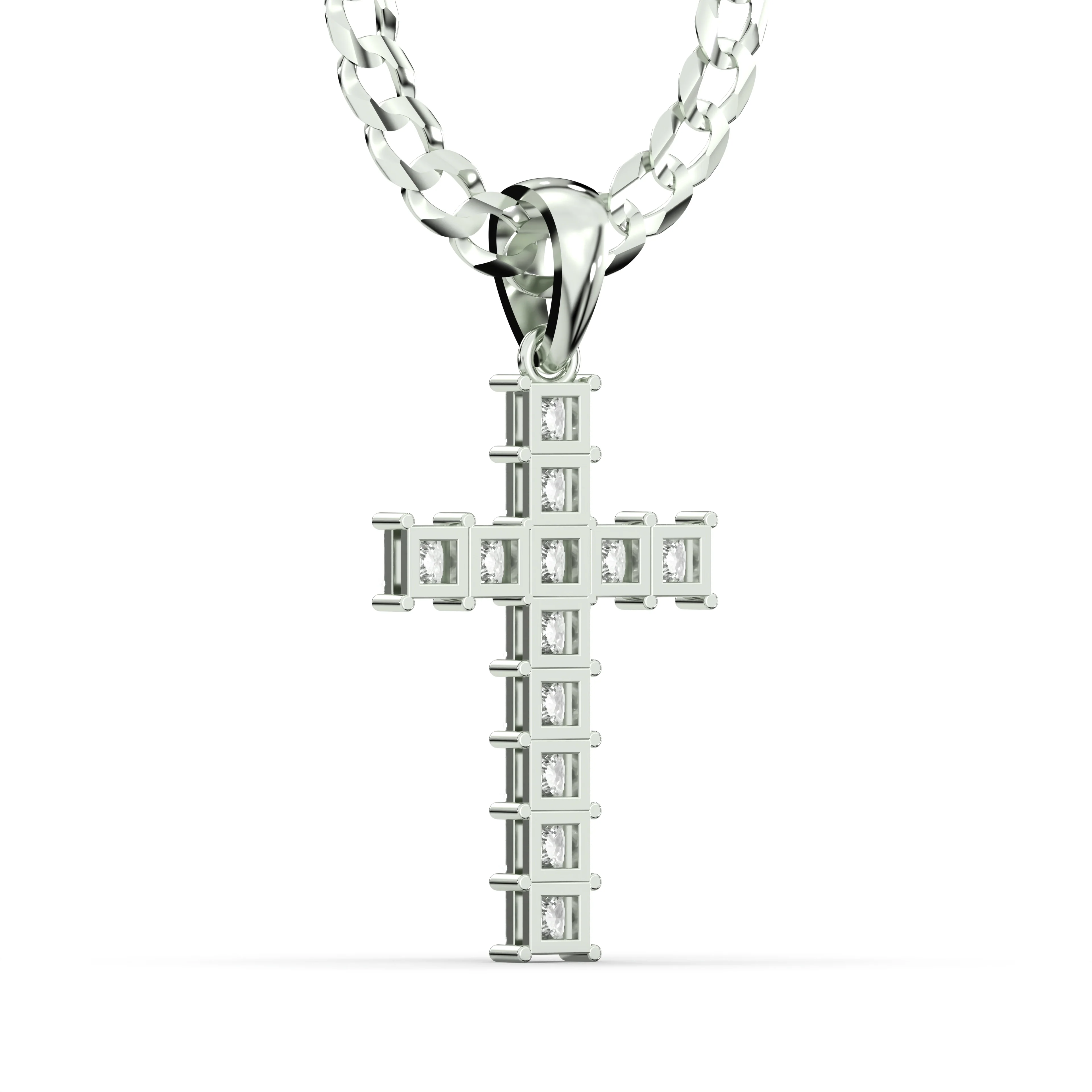 Men's VVS Princess Lab Diamond Customizable White Gold Cross Necklace Pendant - Image 4