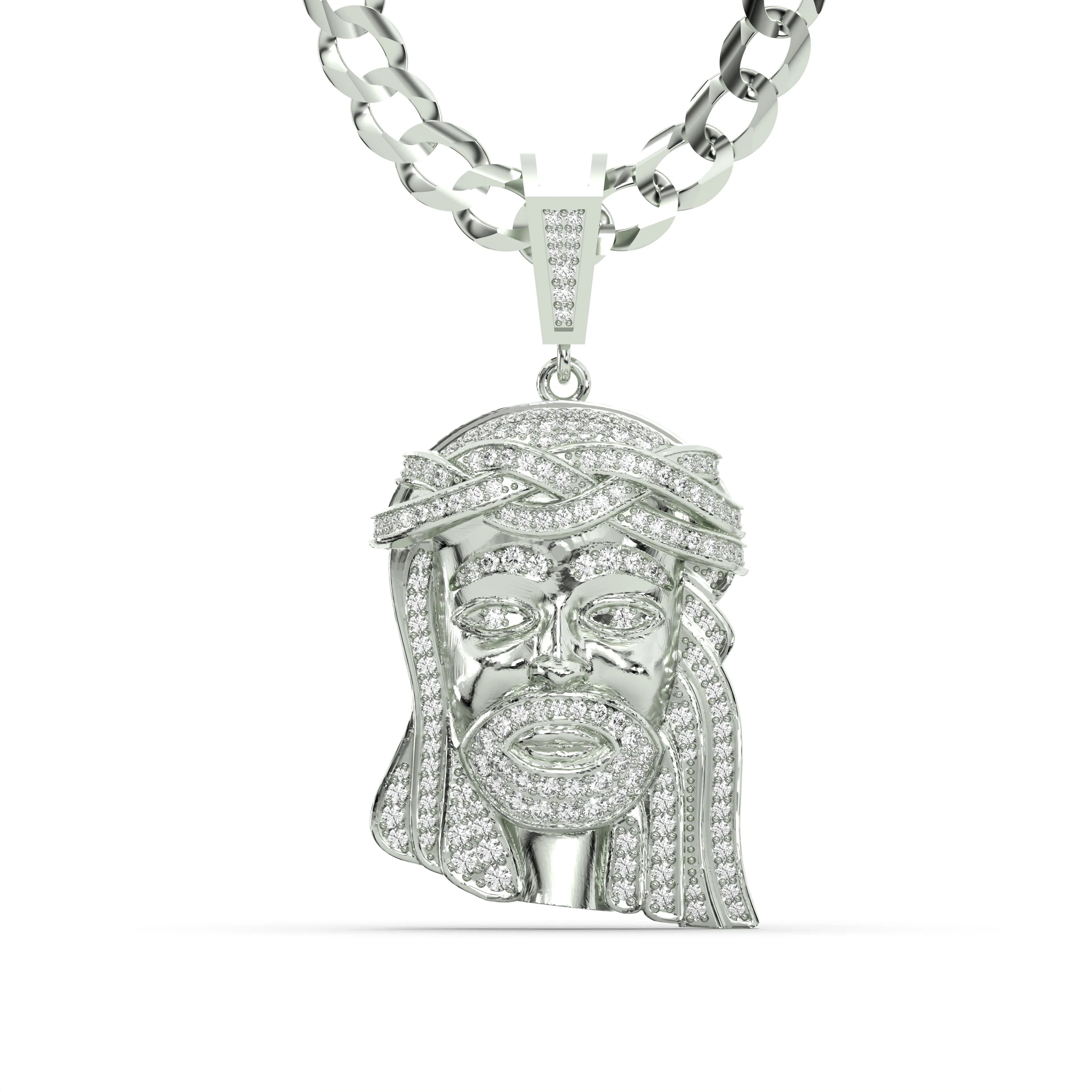 Men's White Gold VVS Lab Grown Diamond Customizable Jesus Necklace Pendant