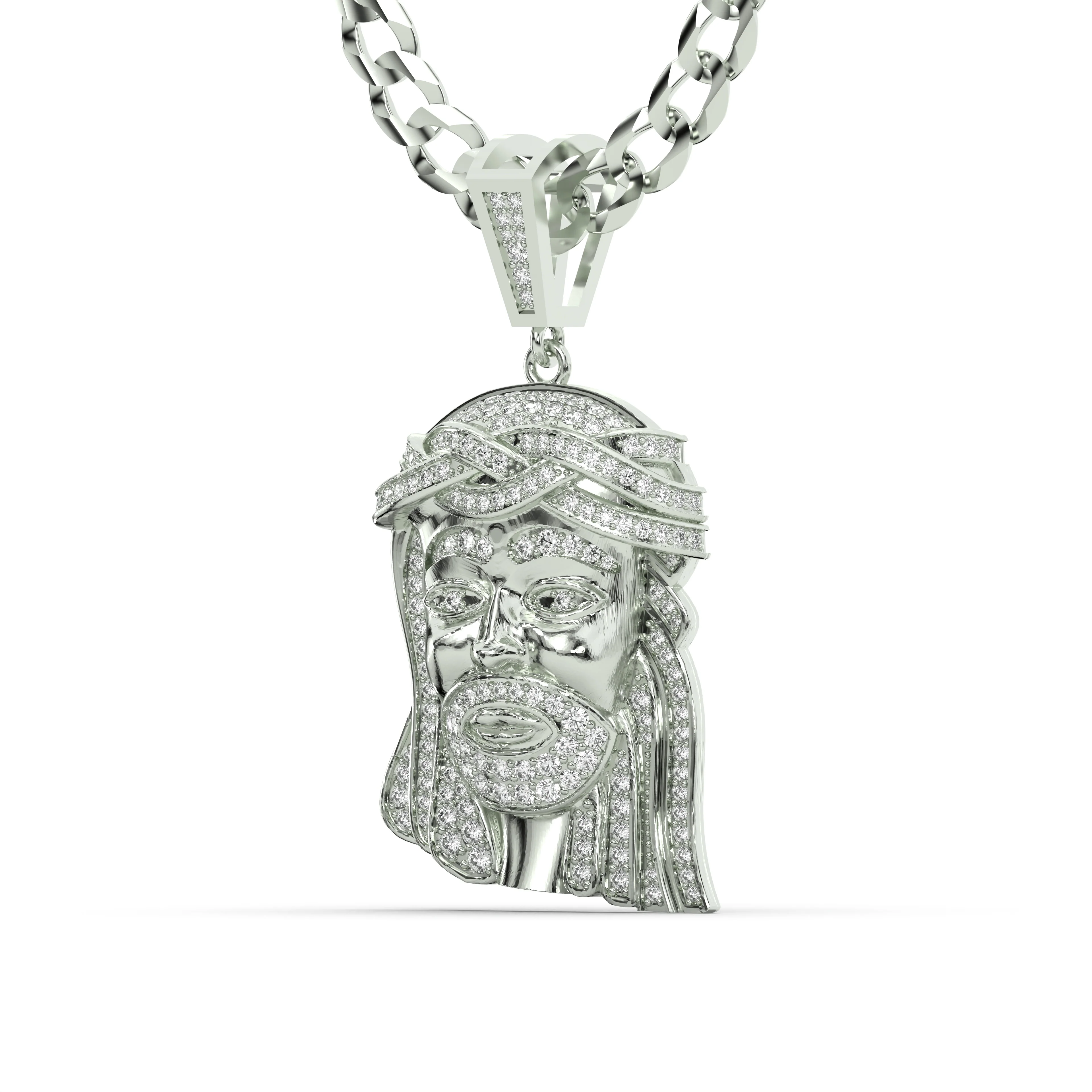 Men's White Gold VVS Lab Grown Diamond Customizable Jesus Necklace Pendant - Image 2