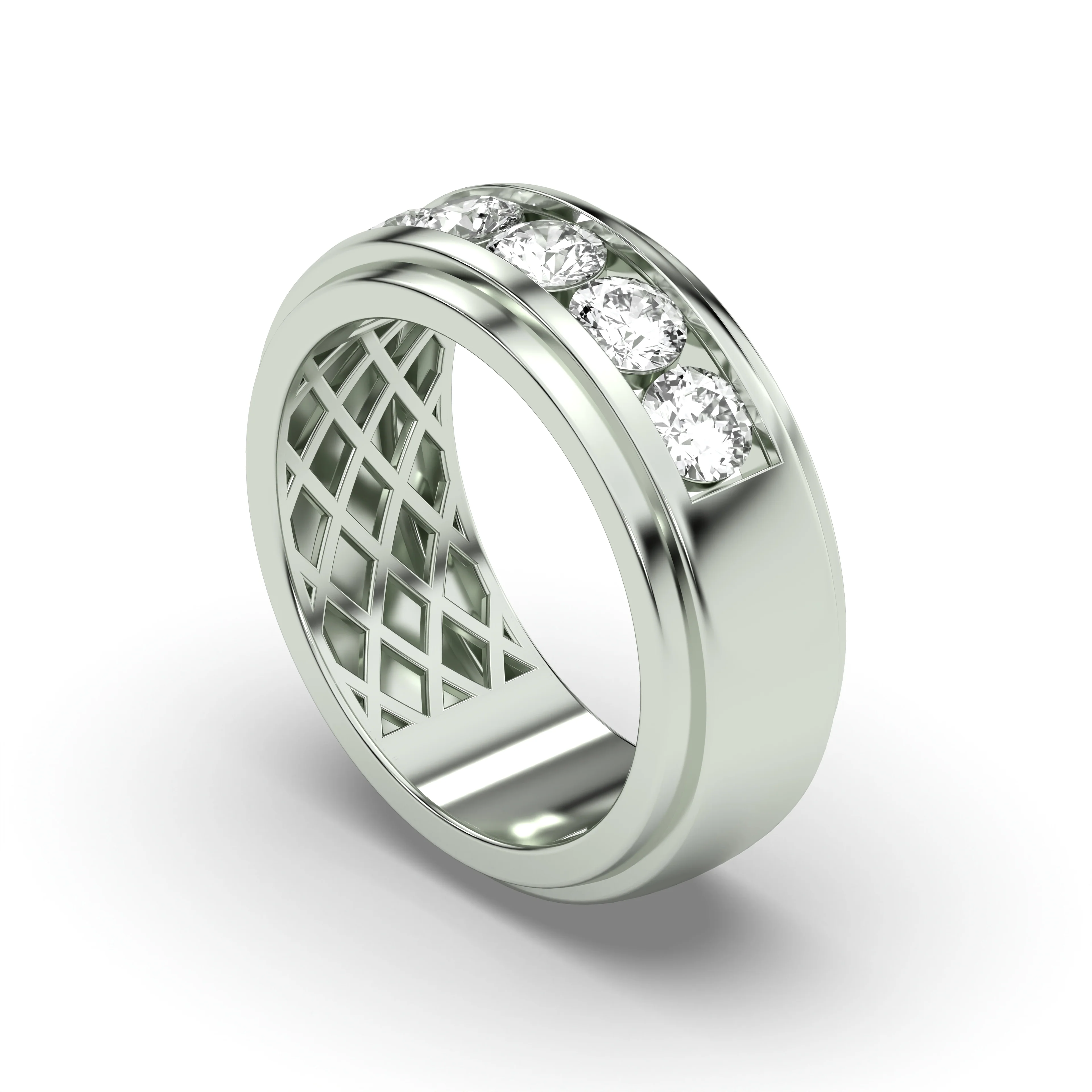 Men's Jewelry - Men's VVS Lab Diamond 5 Stone Wedding Band |  White Gold - Image 4