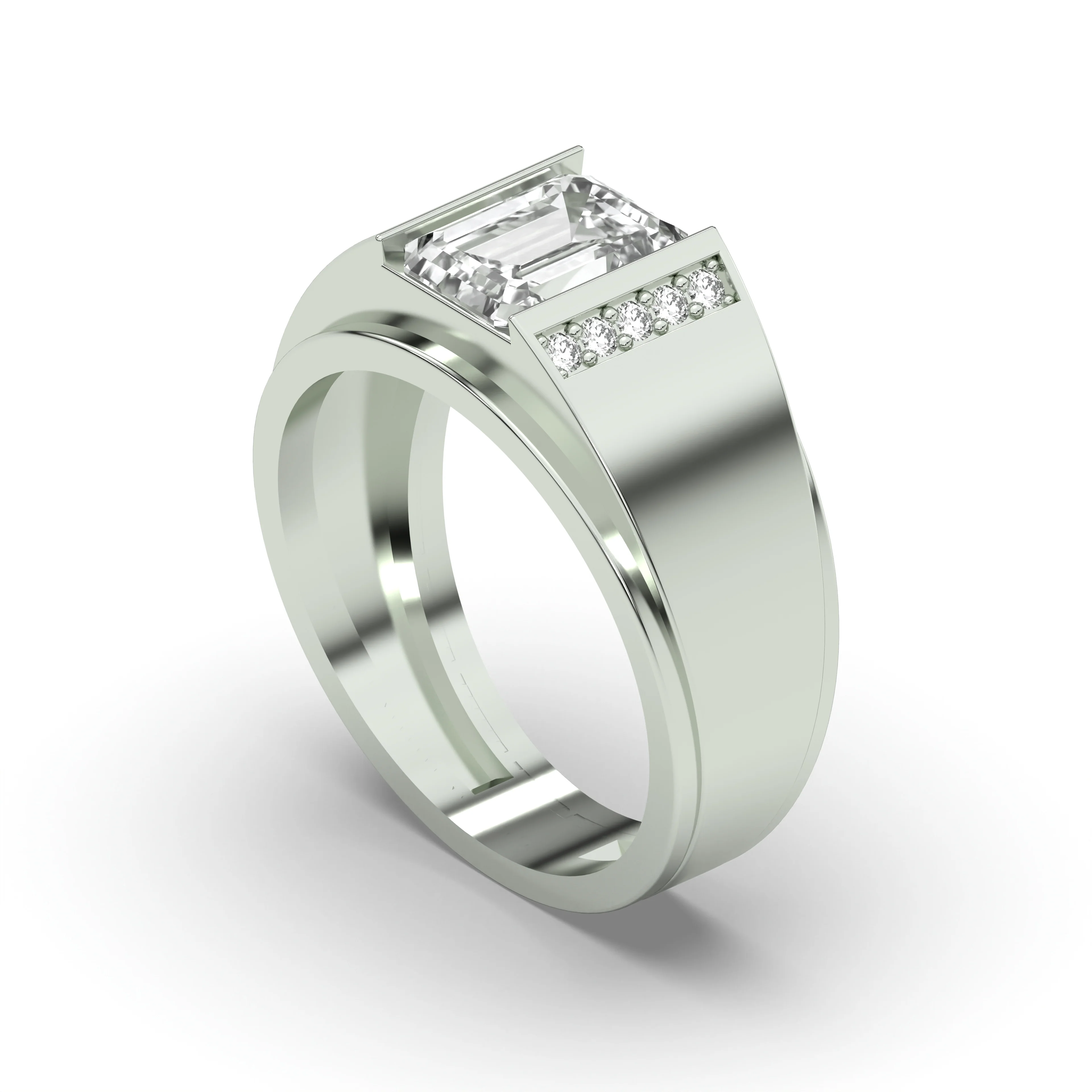 Men's Jewelry - Men's VVS Lab Diamond Emerald Cut Engagement Ring | White Gold - Image 4