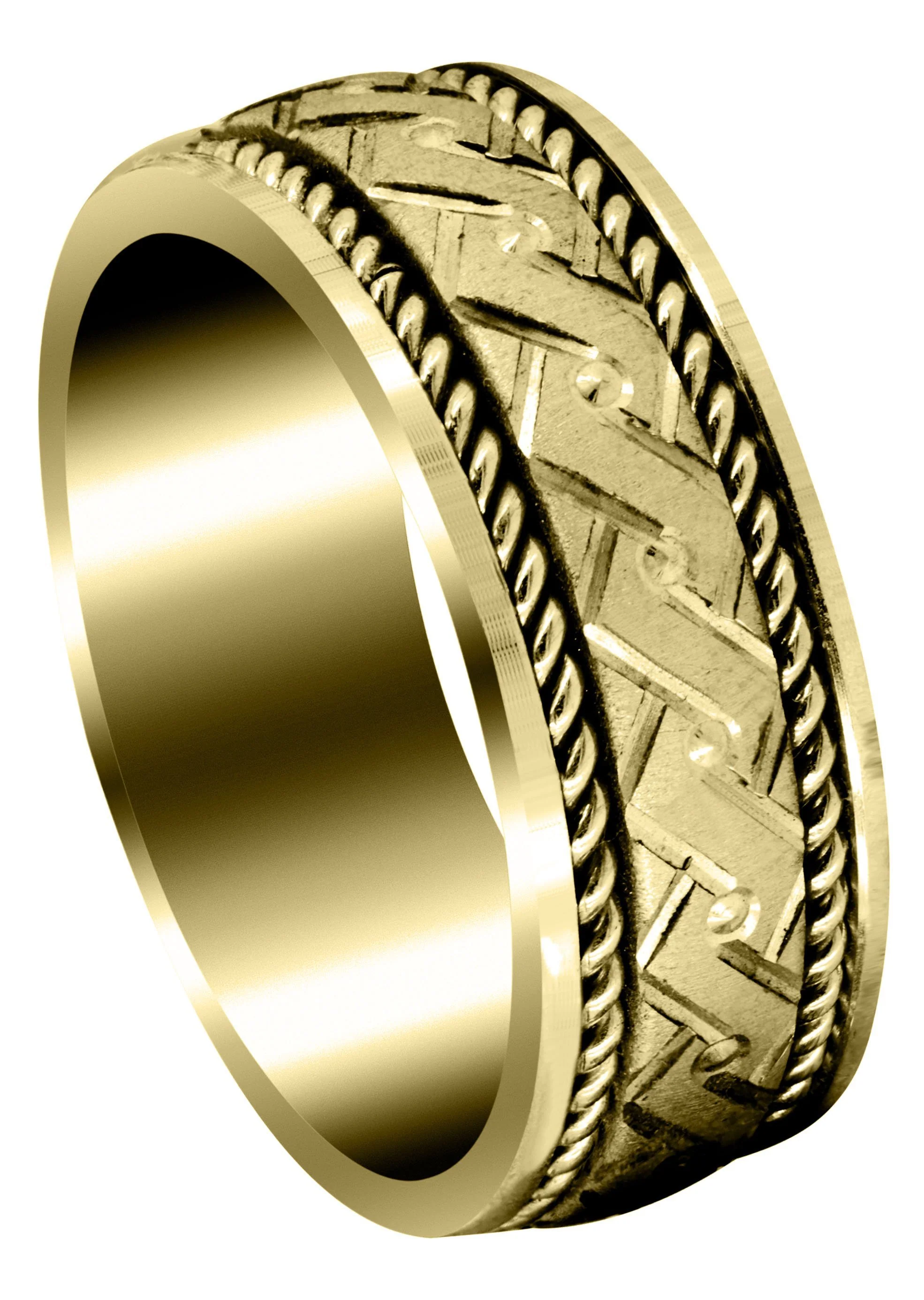 Yellow Gold Modern Mens Wedding Band | Cross Satin Finish (Gael)