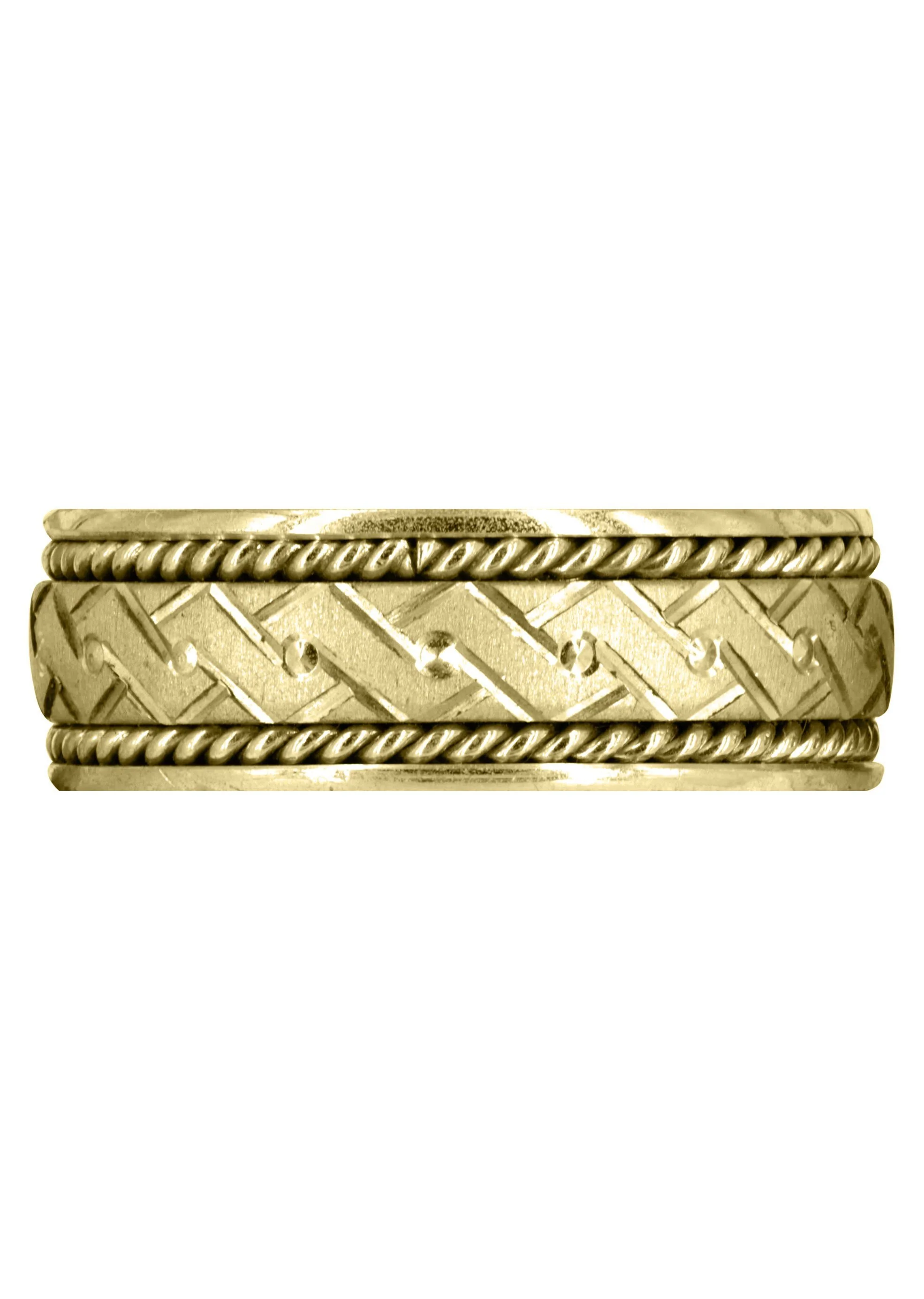 Yellow Gold Modern Mens Wedding Band | Cross Satin Finish (Gael) - Image 2