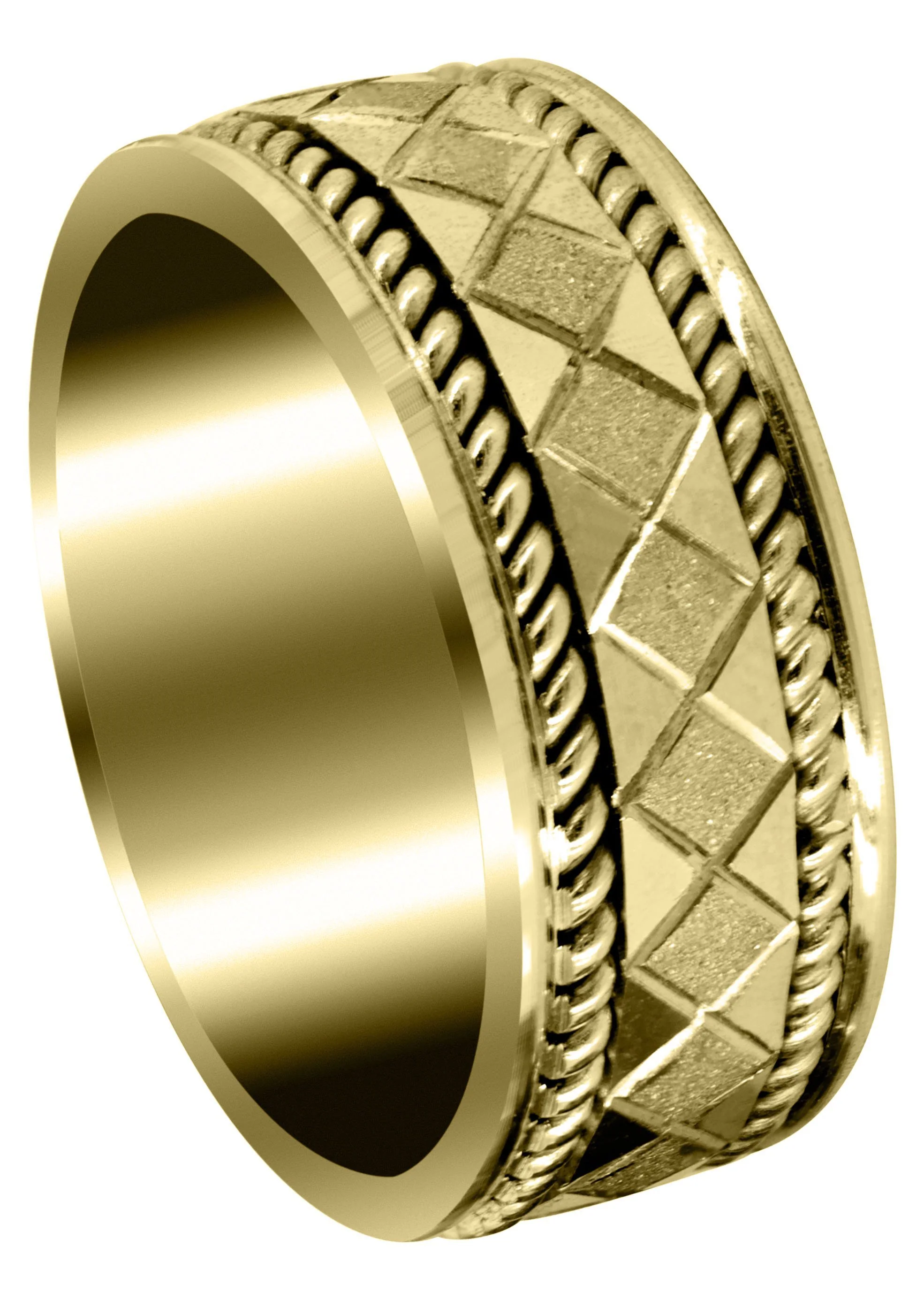 Yellow Gold Modern Mens Wedding Band | Stone Finish Finish (Jonah)