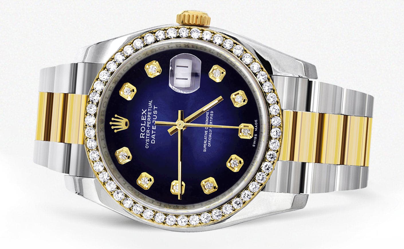 116233 | Diamond Gold Rolex Watch For Men | 36Mm | Blue Black Dial | Oyster Band - Image 4