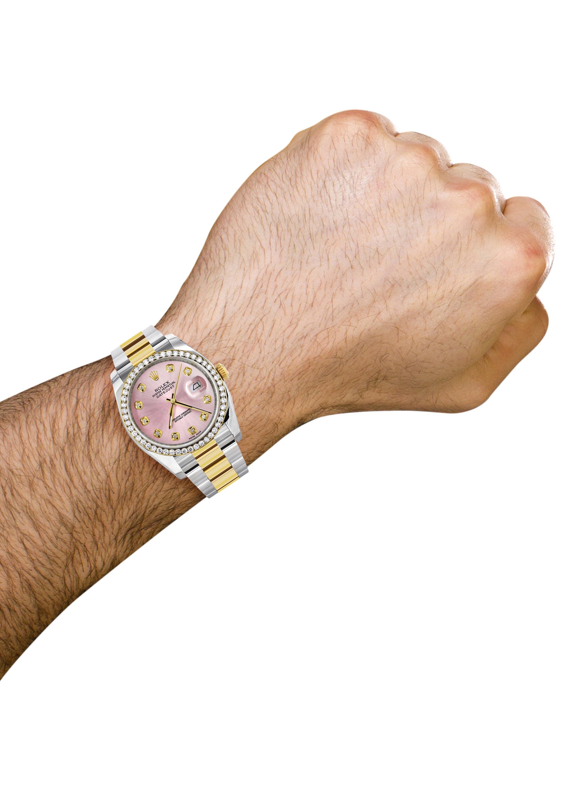 116233 | Diamond Gold Rolex Watch For Men | 36Mm | Pink Dial | Oyster Band - Image 3