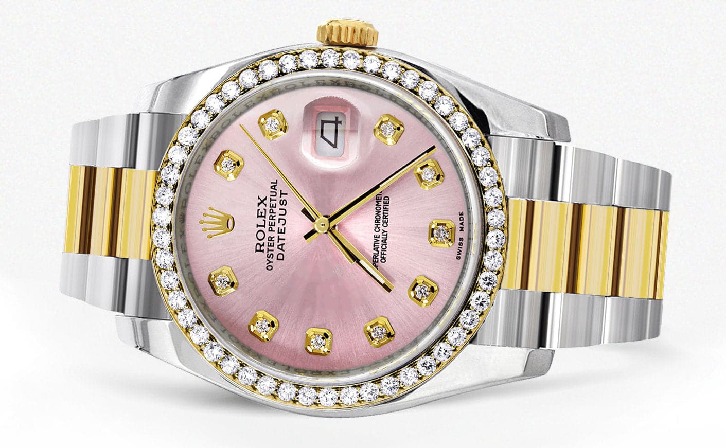 116233 | Diamond Gold Rolex Watch For Men | 36Mm | Pink Dial | Oyster Band - Image 4