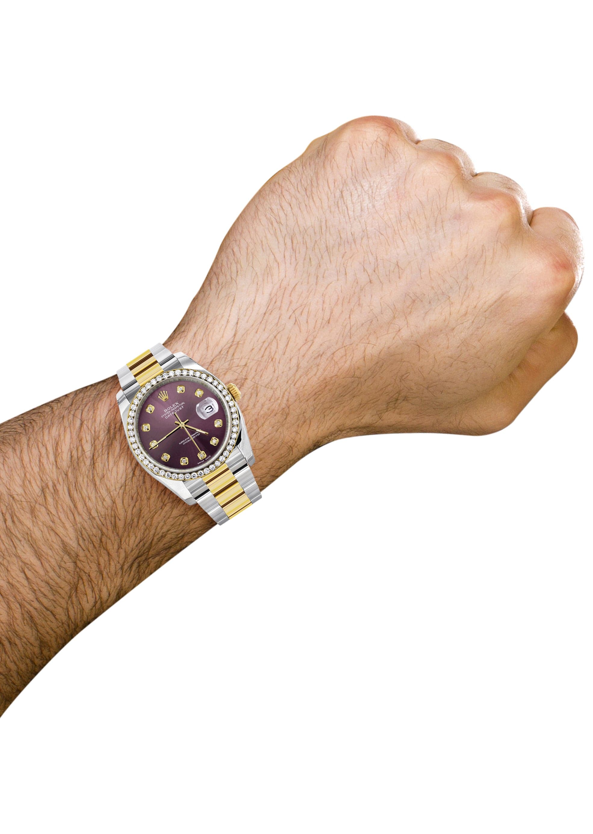 116233 | Diamond Gold Rolex Watch For Men | 36Mm | Purple Dial | Oyster Band - Image 3
