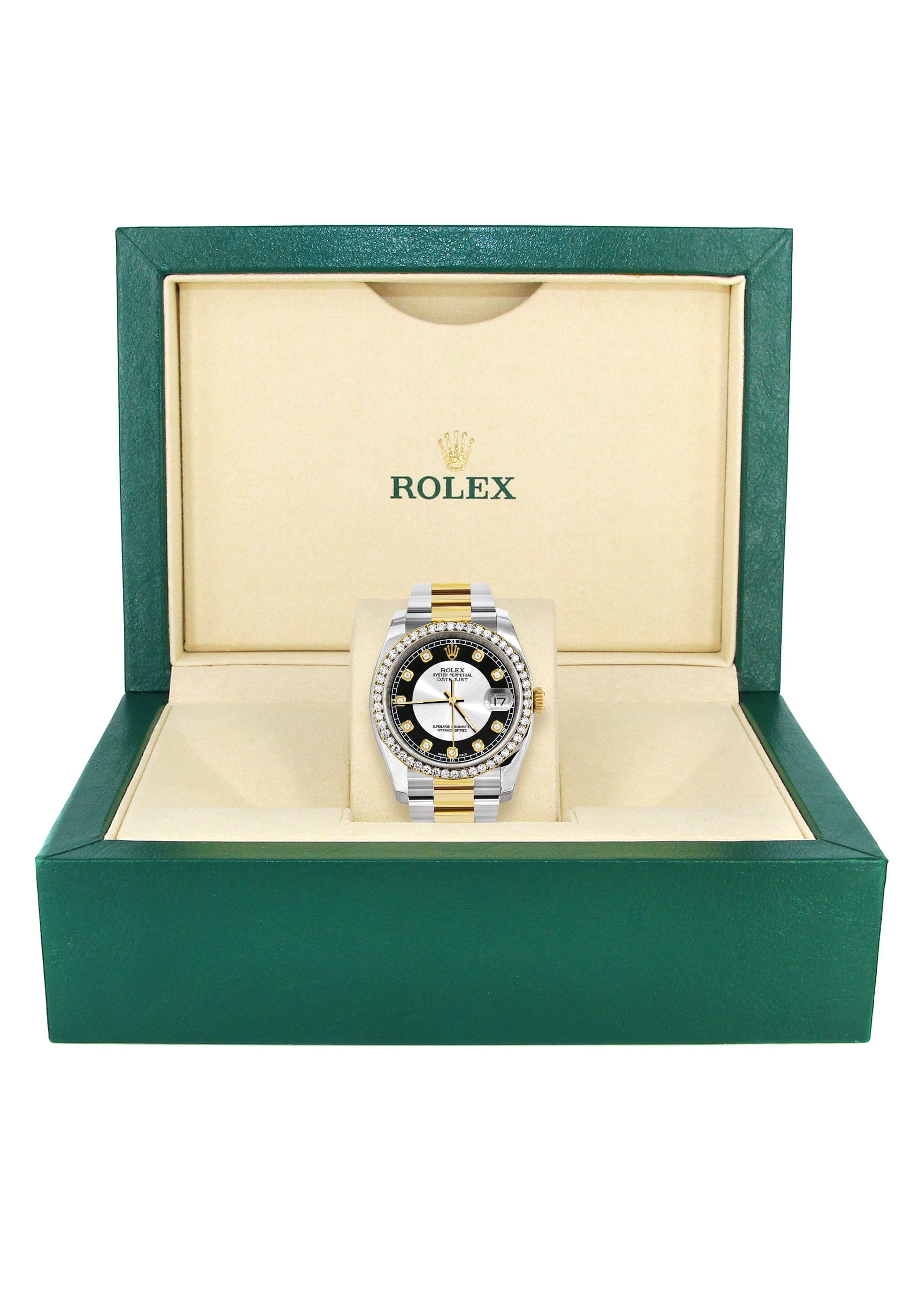 116233 | Diamond Gold Rolex Watch For Men | 36Mm | Tuxedo Dial | Oyster Band - Image 2