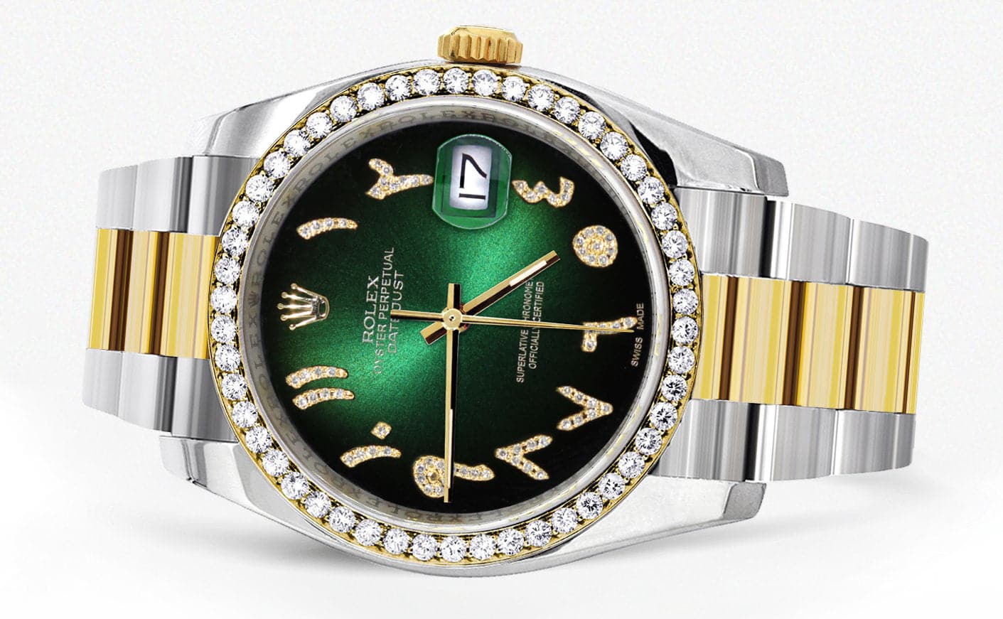 116233 | Gold & Steel Rolex Datejust Watch | 36Mm | Green Black Arabic Diamond Dial | Oyster Band - Image 4