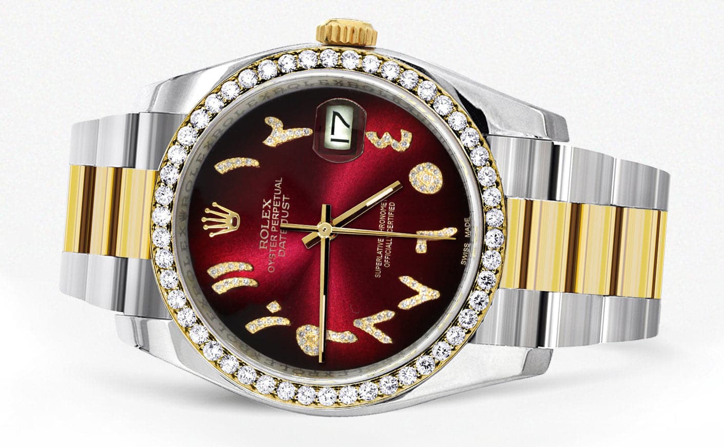 116233 | Gold & Steel Rolex Datejust Watch | 36Mm | Red Black Arabic Diamond Dial | Oyster Band - Image 3