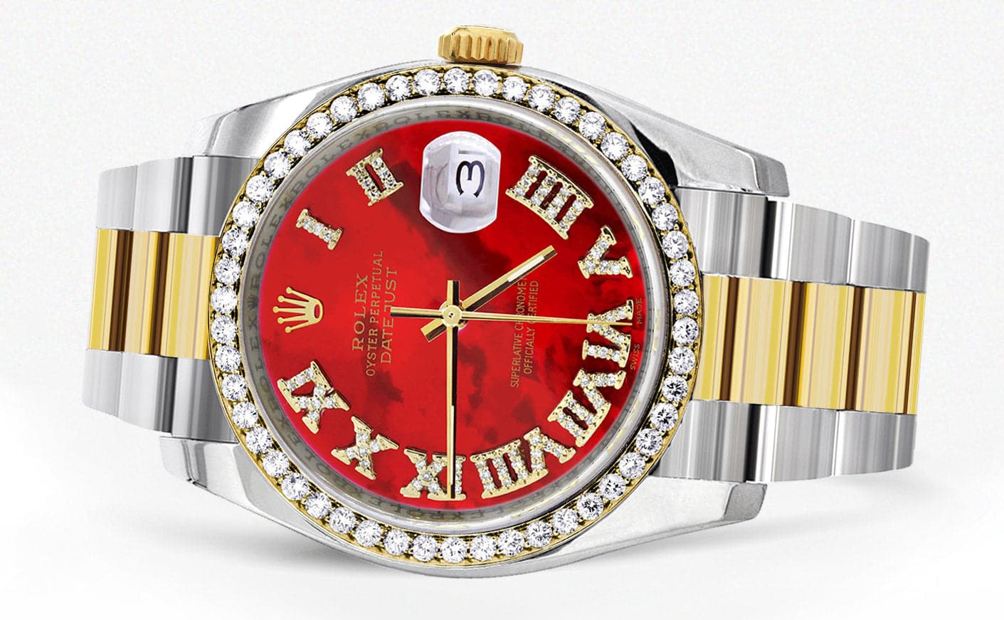 116233 | Gold & Steel Rolex Datejust Watch | 36Mm | Red Mother Of Pearl Roman Diamond Dial | Oyster Band - Image 4