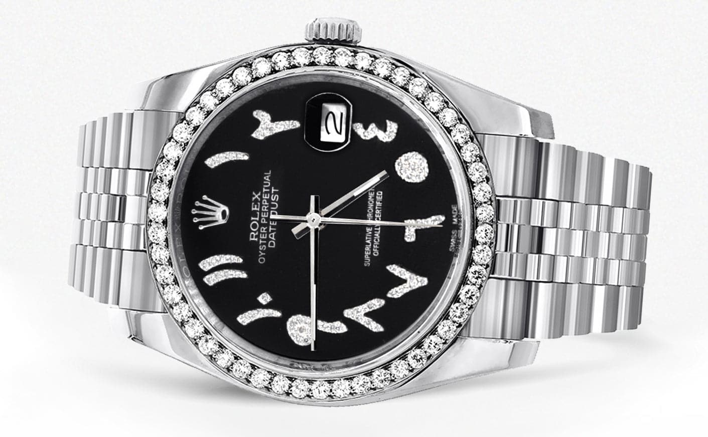 116200 | Hidden Clasp | Diamond Rolex Datejust Watch | 36Mm | Black Arabic Diamond Dial | Jubilee Band - Image 2